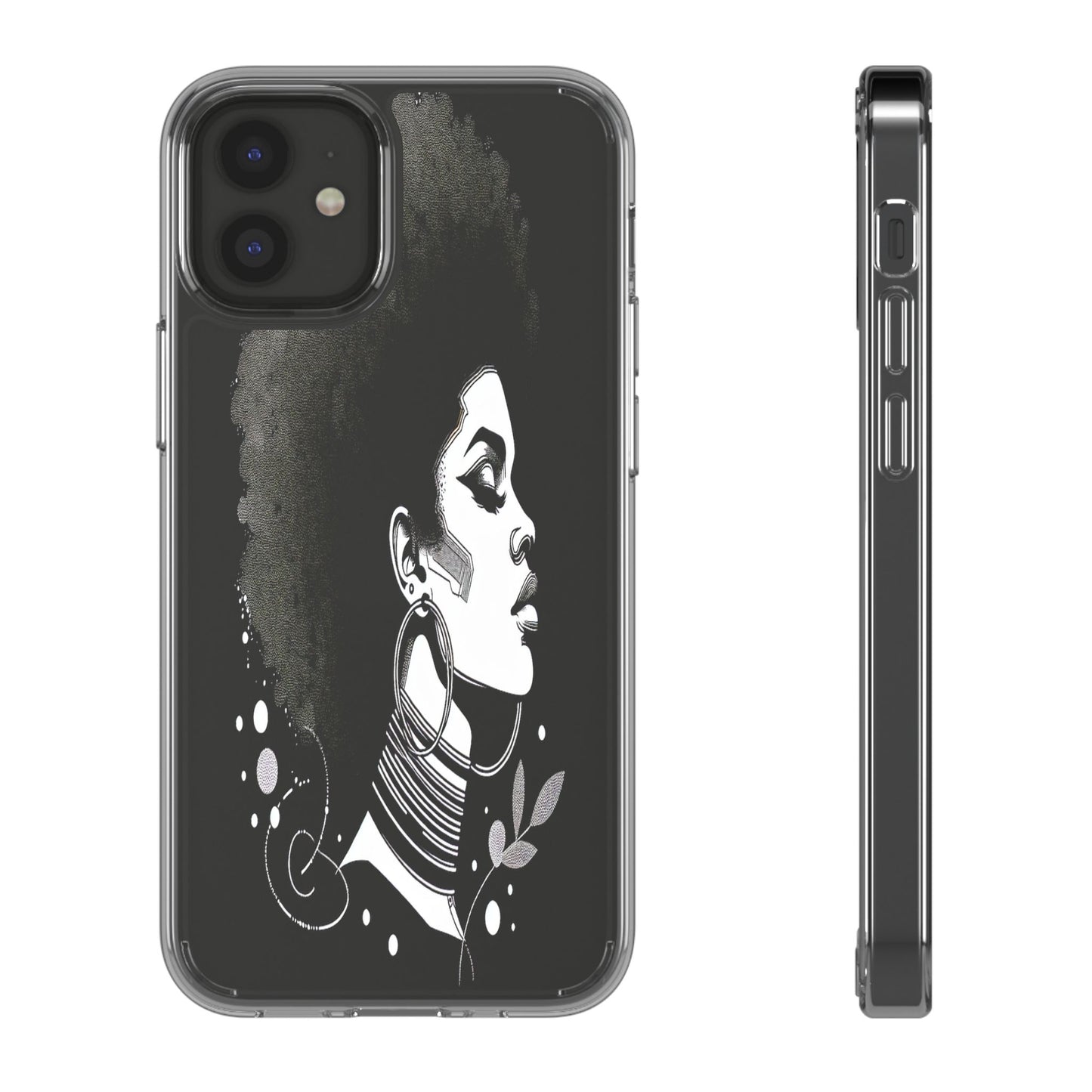 Transparent Afro Goddess Portrait Iphone Case Compatible With Iphone 16 15 14 - Clear Phone Cover