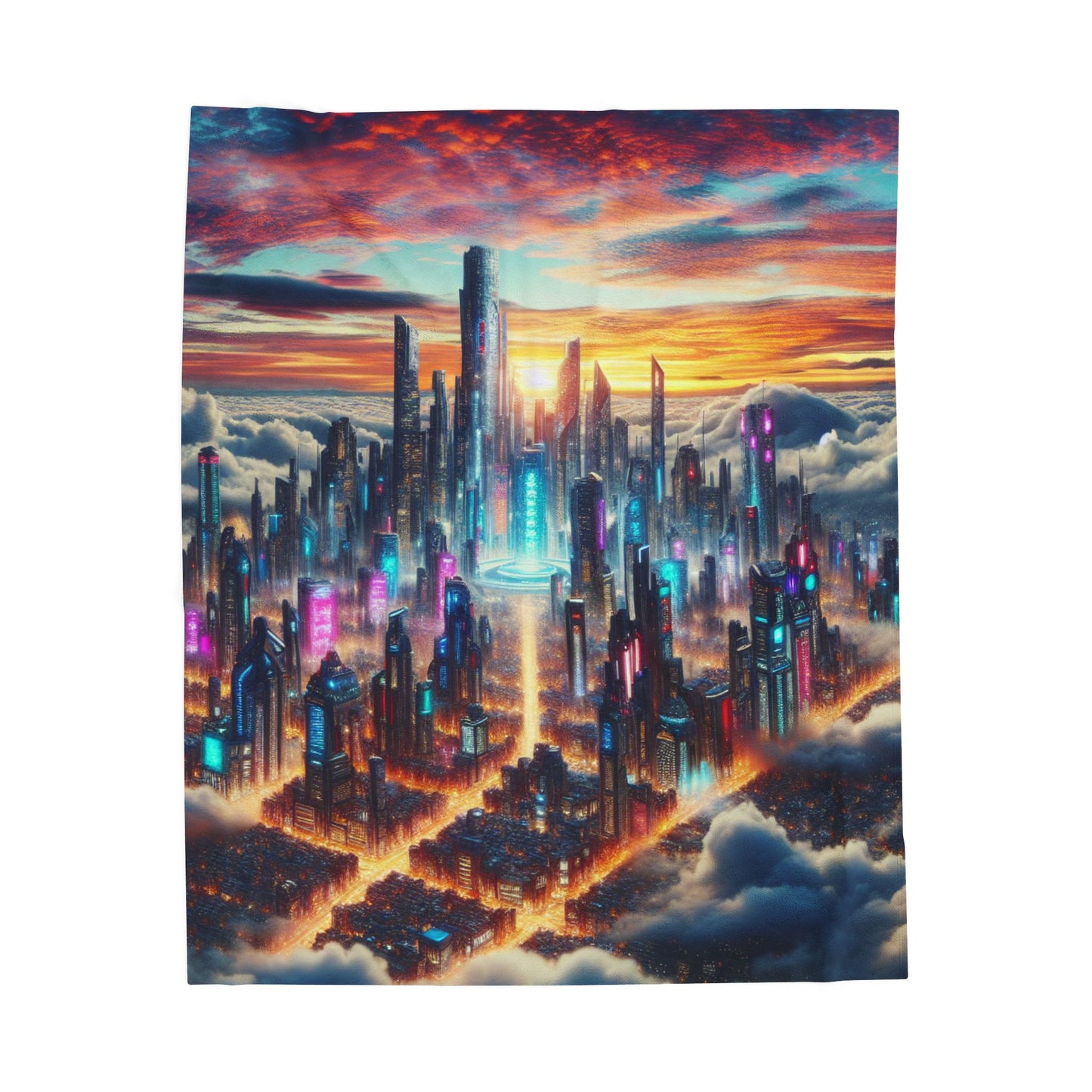 Futuristic Skyscrapers Above the Clouds - Plush Blanket