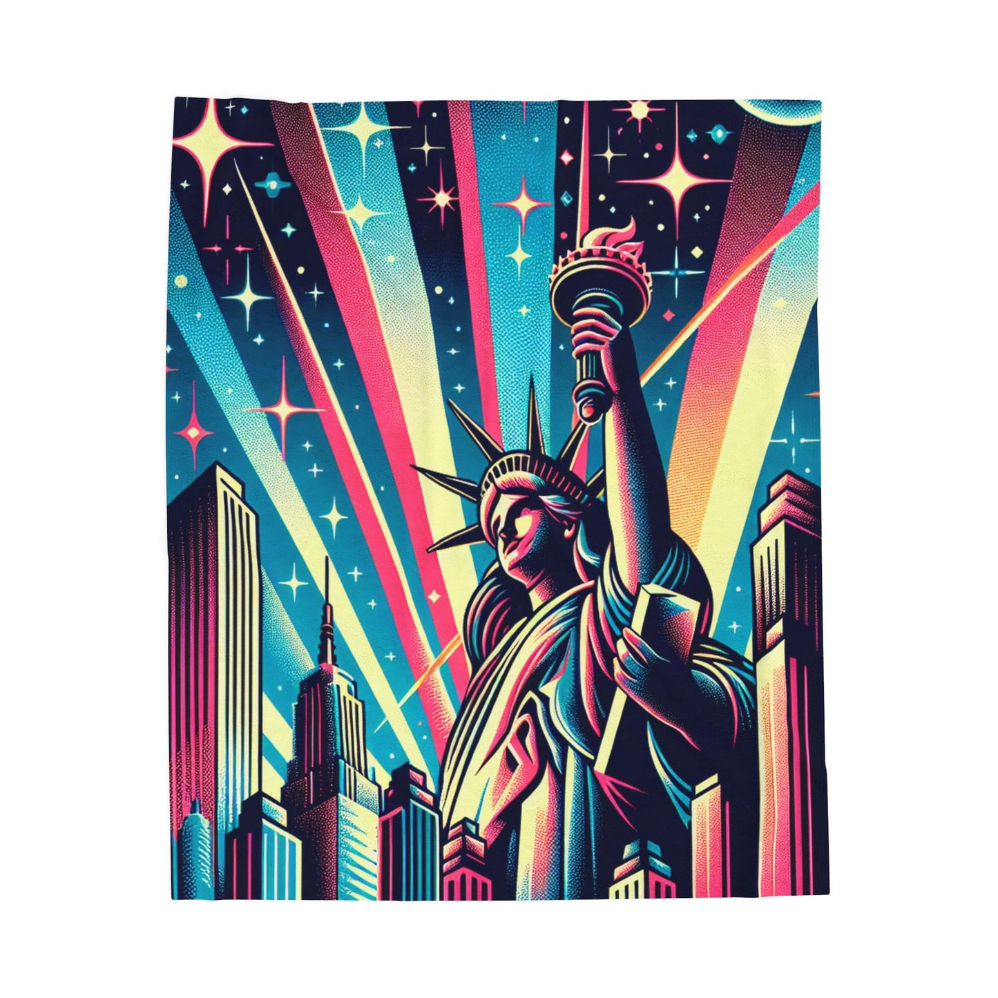 Liberty's Radiance in the City Lights - Plush Blanket