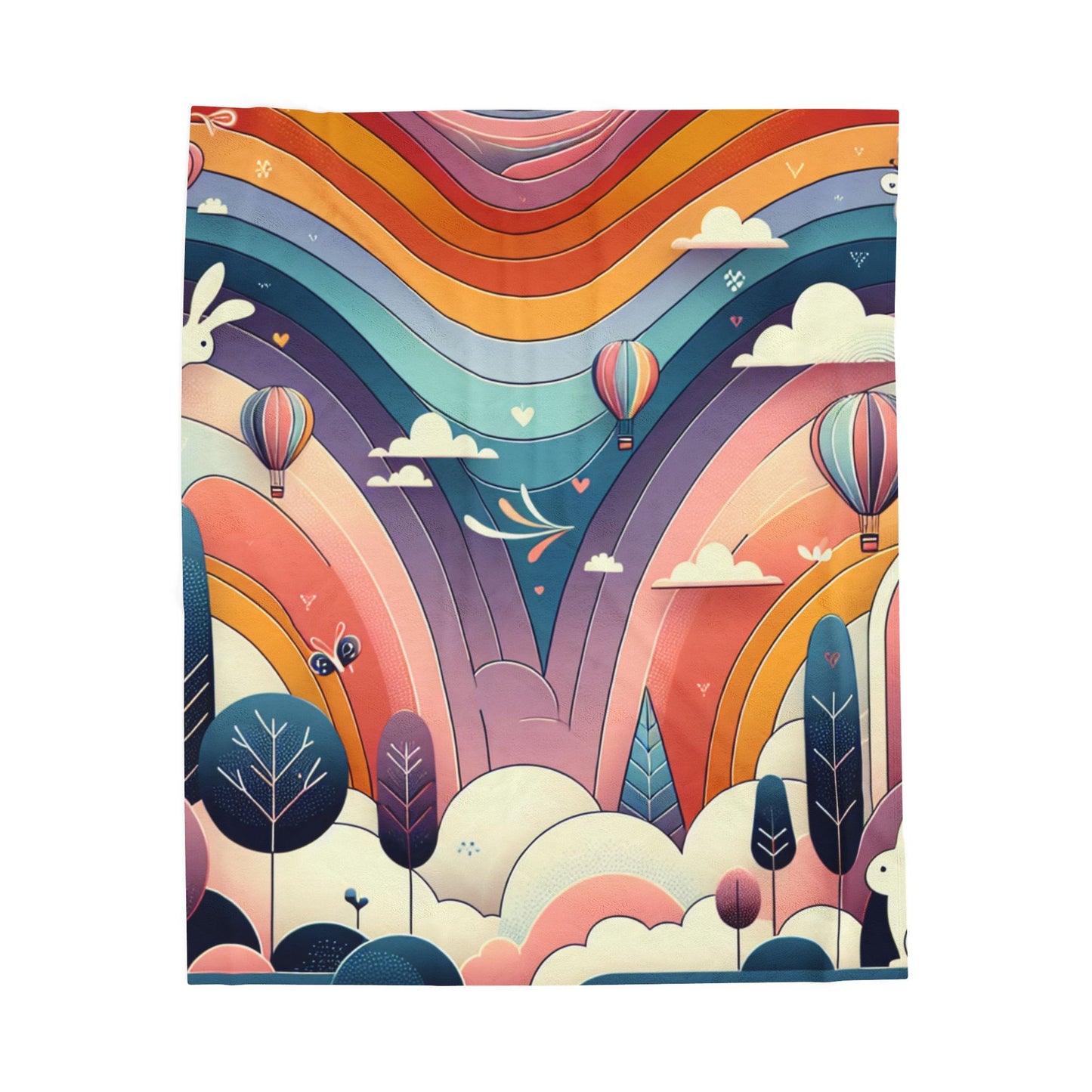 Balloons and Rabbits in a Pastel Paradise - Plush Blanket