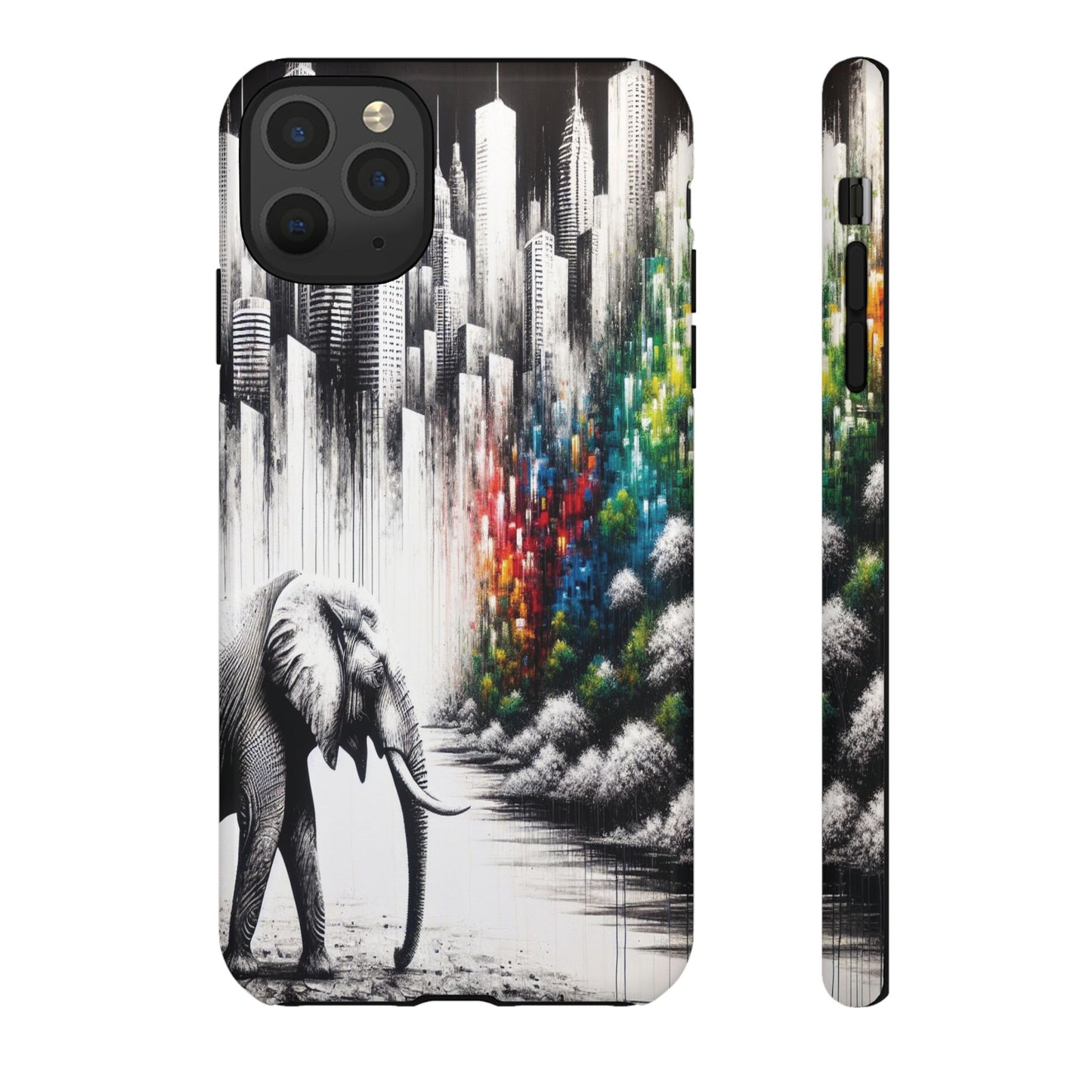 Protective Elephant's Journey Through the Cityscape Iphone Case Compatible With Iphone 16 15 14 - Phone Cover