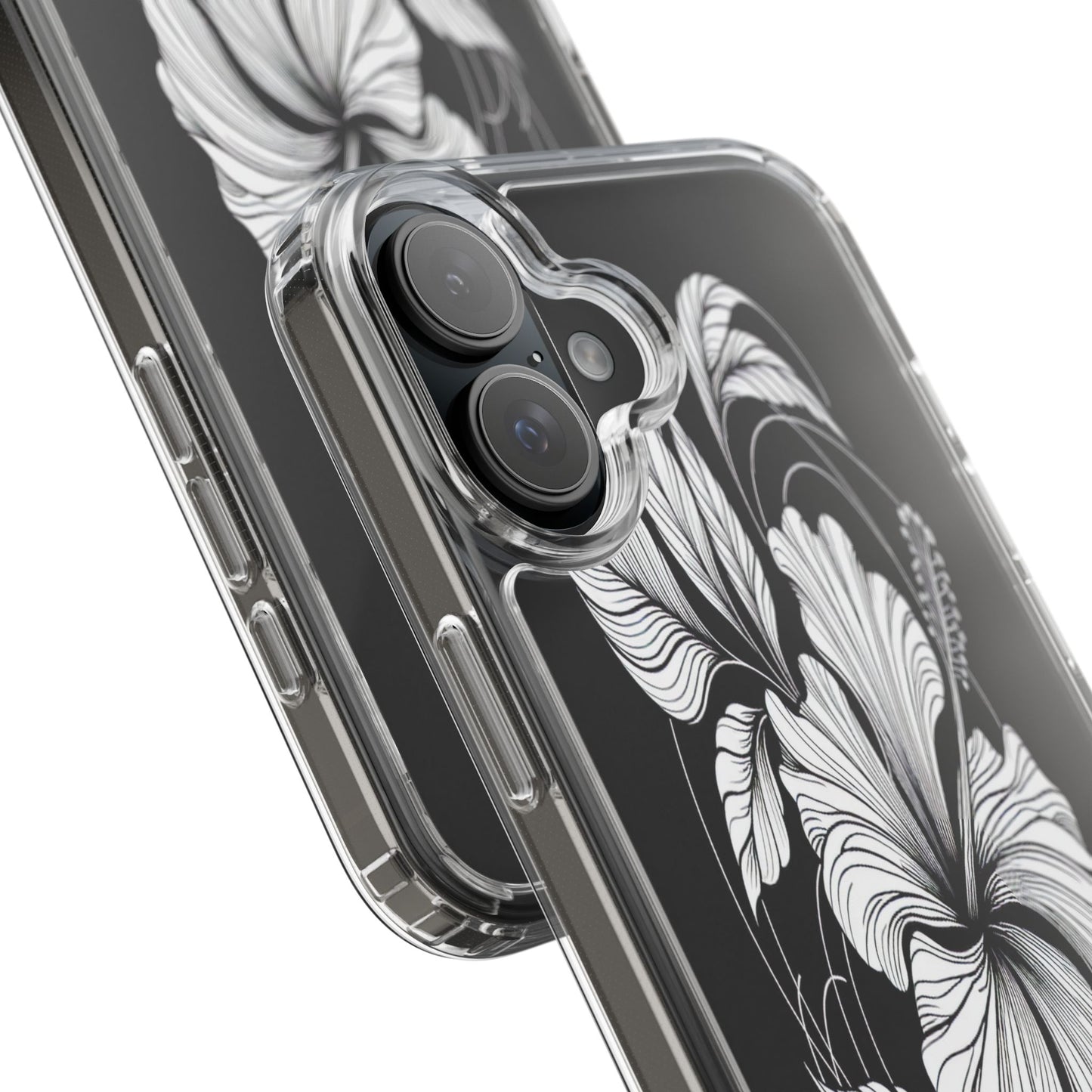 Transparent Hibiscus Design in Black and White Iphone Case Compatible With Iphone 16 15 14 - Clear Phone Cover