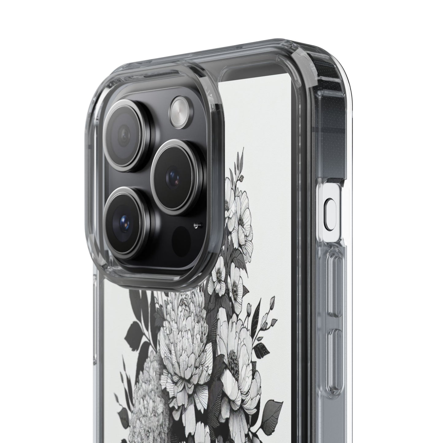 Transparent Floral Arrangement in Black and White Iphone Case Compatible With Iphone 16 15 14 - Clear Phone Cover