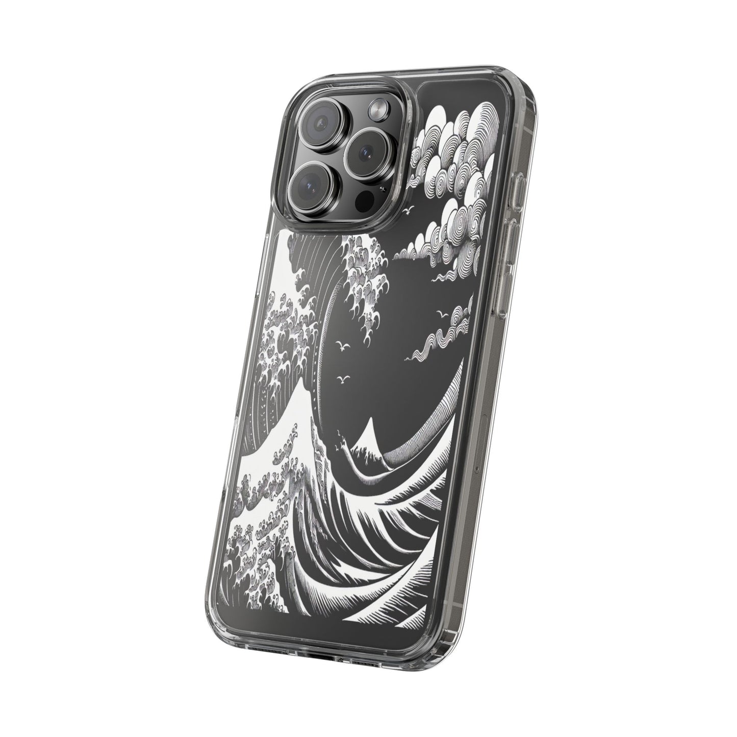 Transparent Waves and Mountains Iphone Case Compatible With Iphone 16 15 14 - Clear Phone Cover