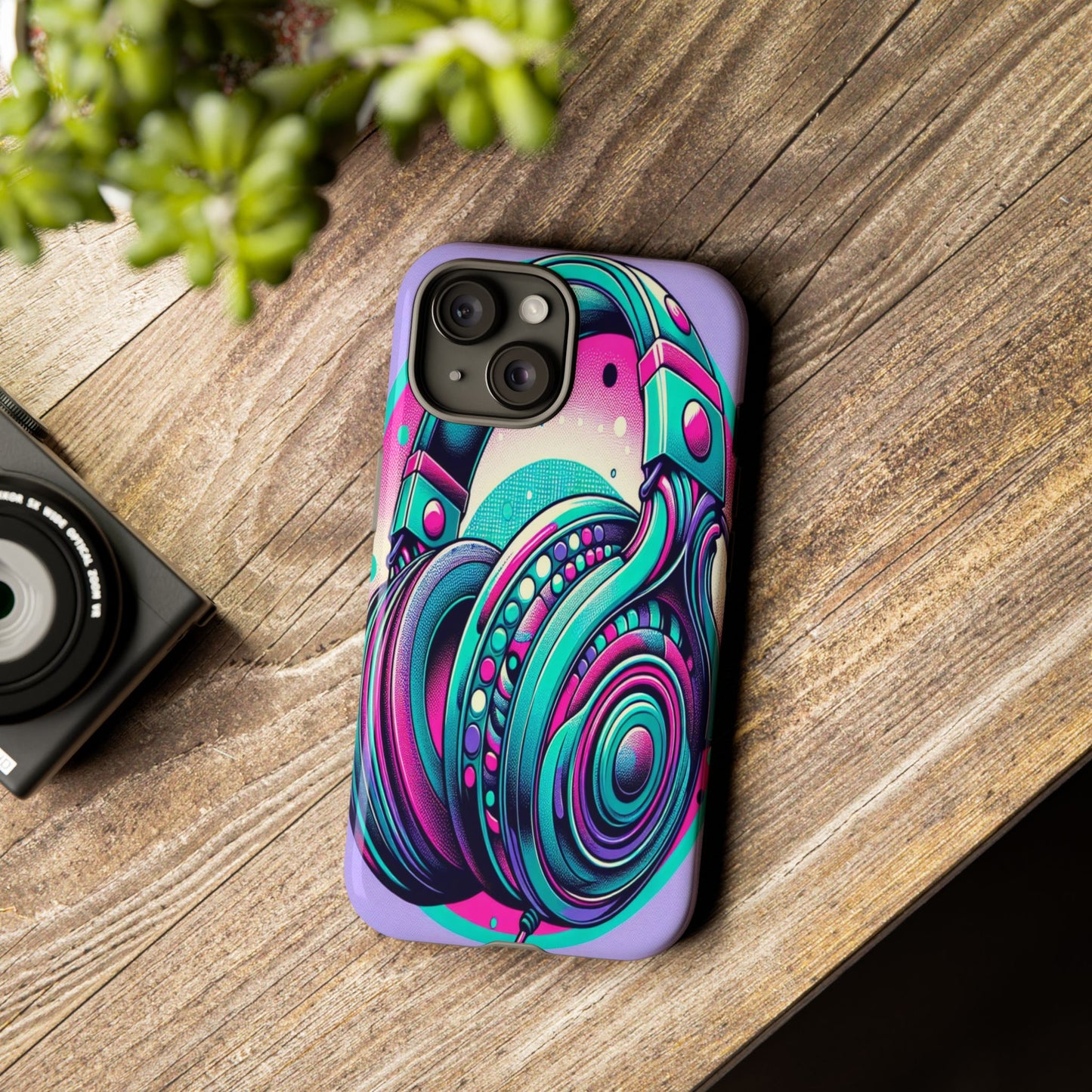 Custom ProtectiveHeadphone Vibes in Electric ColorsIphone Case Compatible With Iphone 16 15 14 - Phone Cover