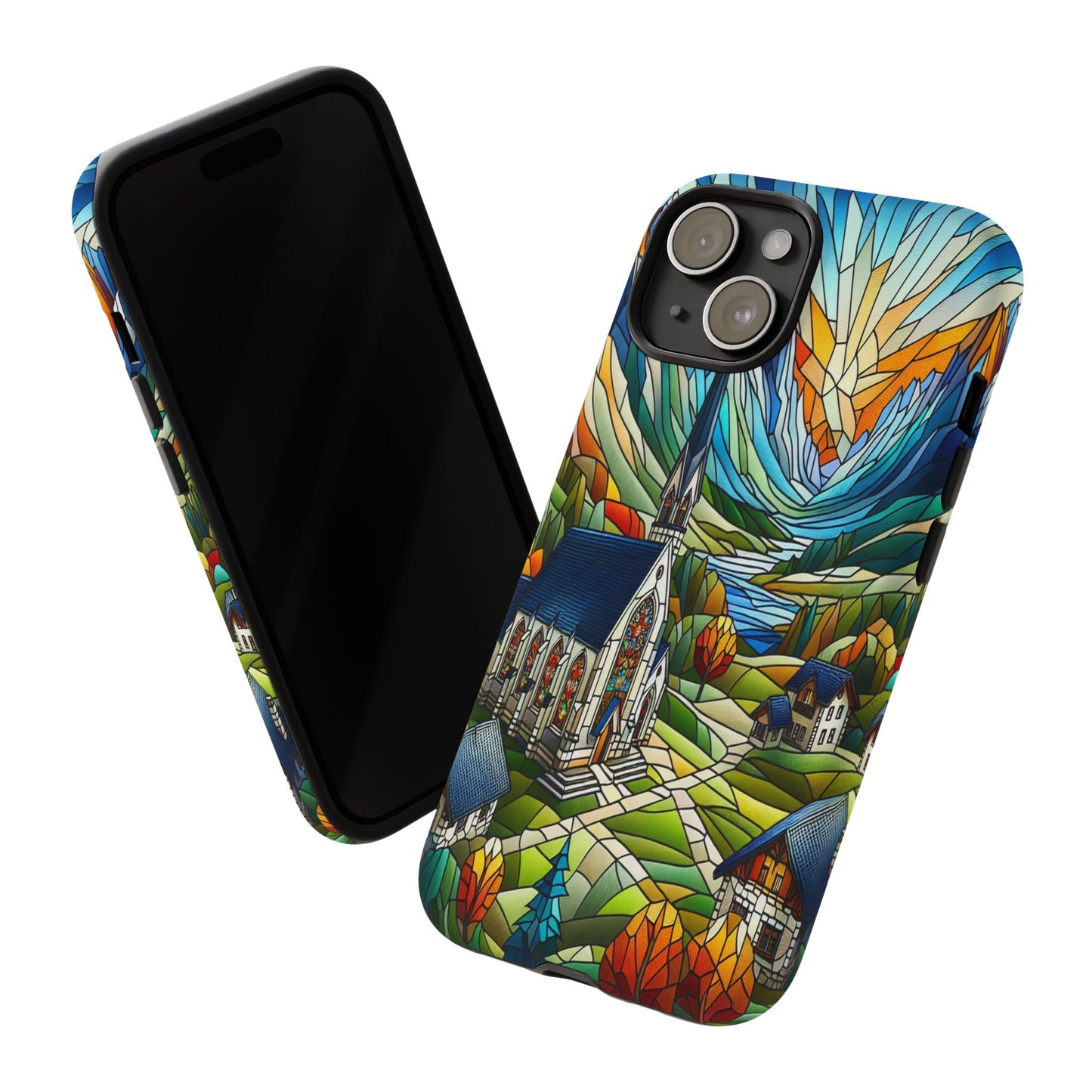 Stained Glass Countryside Scene - Phone Case