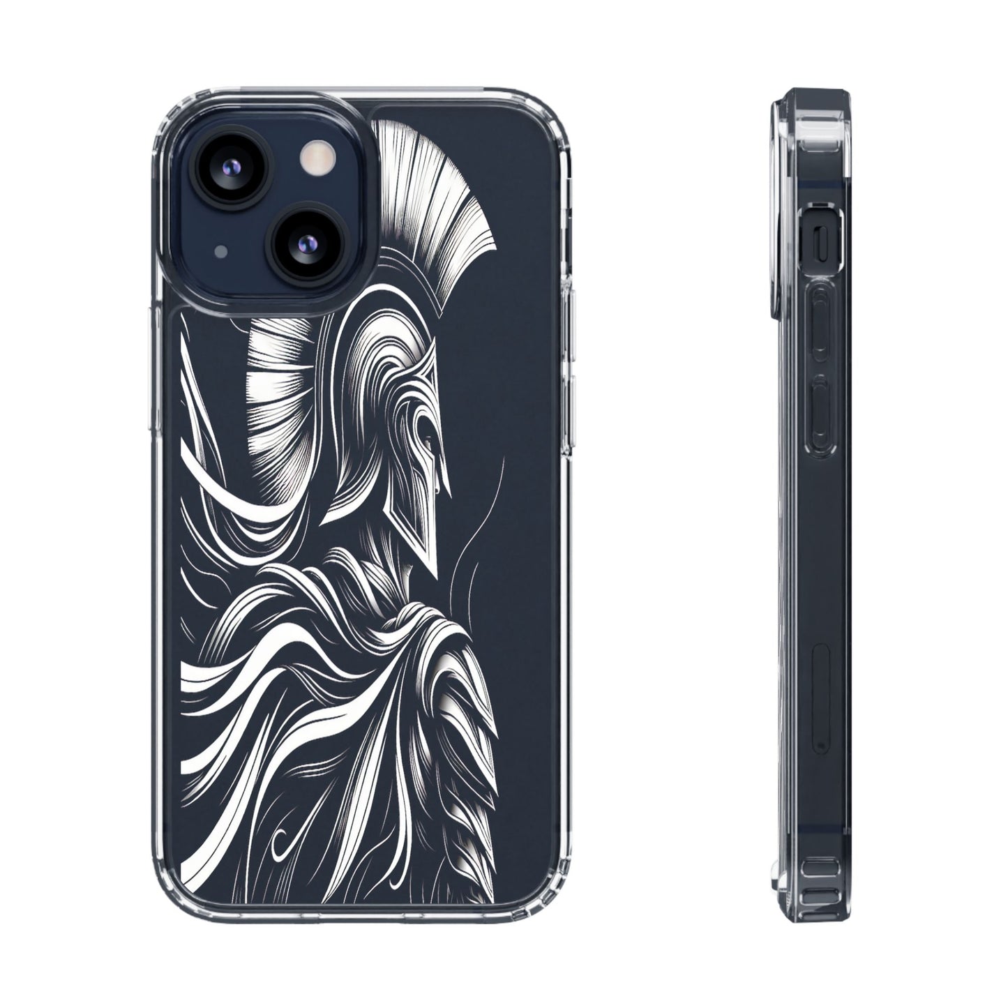Transparent Helmeted Sentinel in Monochrome Motion Iphone Case Compatible With Iphone 16 15 14 - Clear Phone Cover