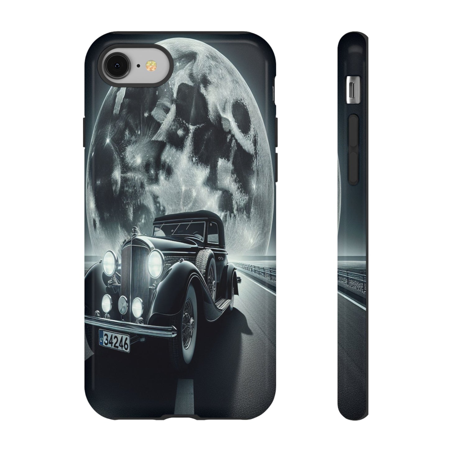 Moonlit Journey with Classic Car - Phone Case