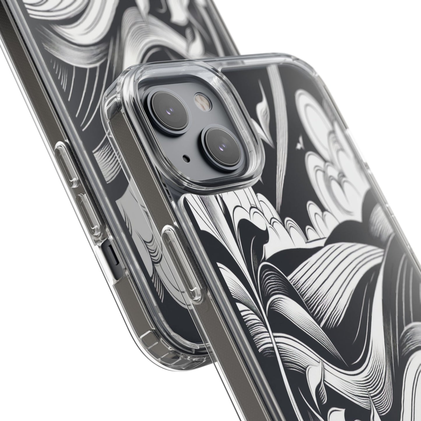 Transparent Curved Lines and Petals Iphone Case Compatible With Iphone 16 15 14 - Clear Phone Cover