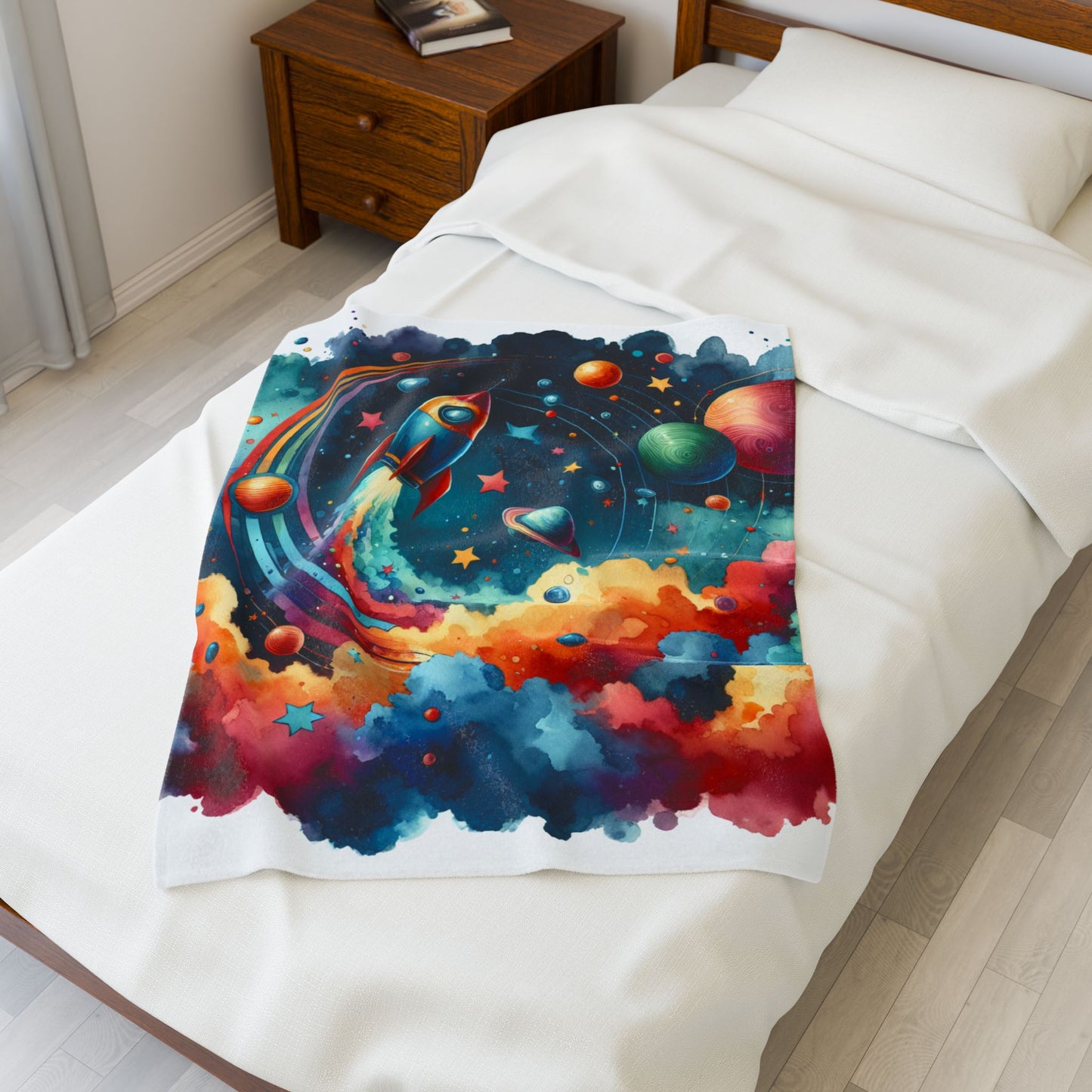 Rocket Beyond the Nebula - Plush Blanket