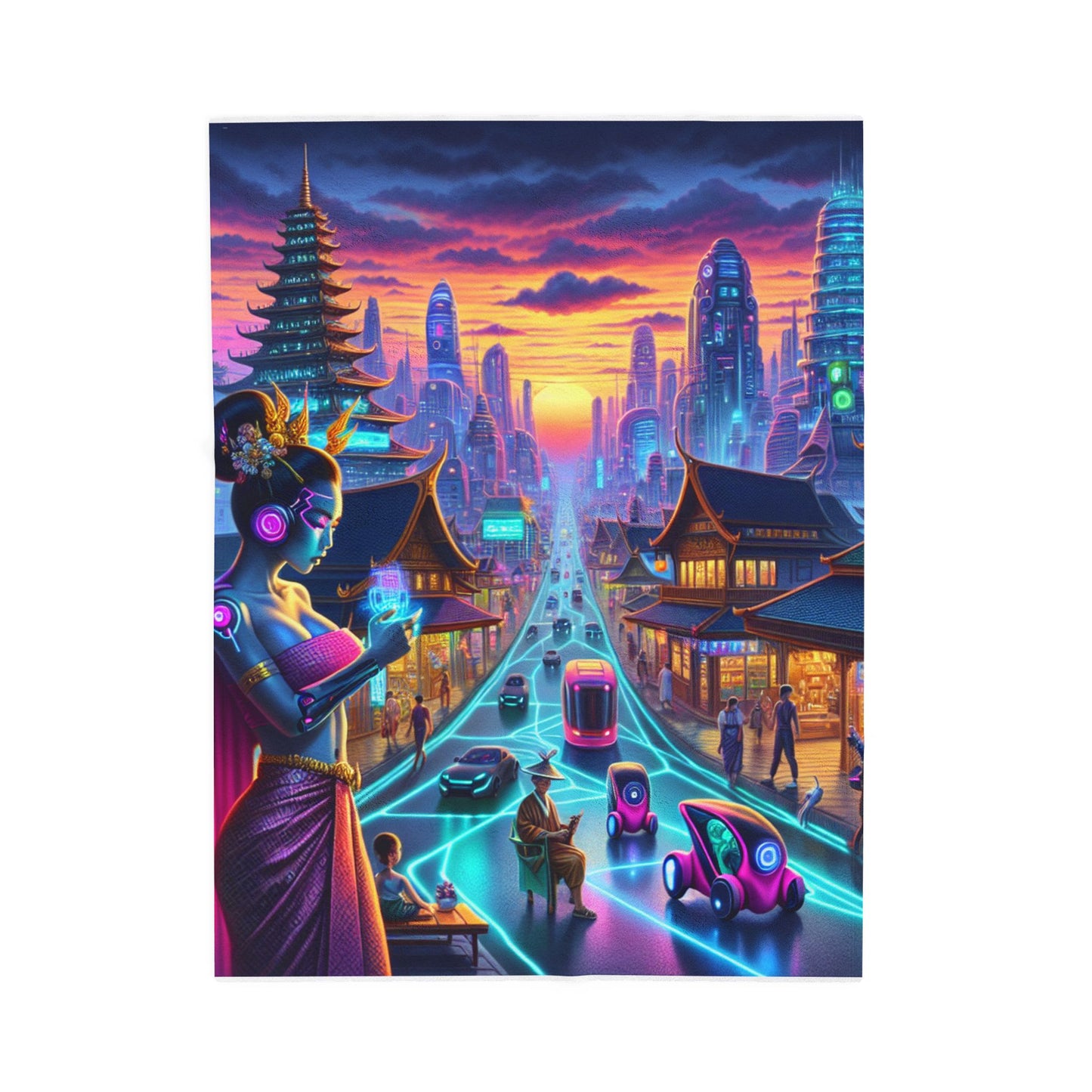 Futuristic Visions at Dusk- Plush Blanket
