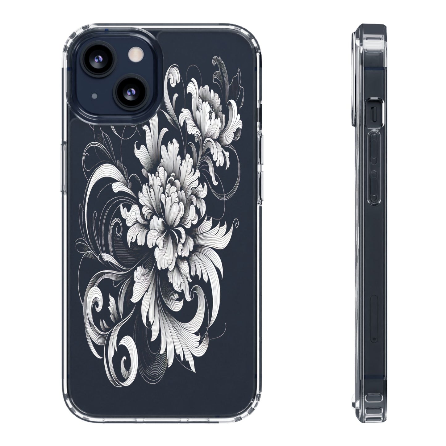 Transparent Intricate Flourish Design Iphone Case Compatible With Iphone 16 15 14 - Clear Phone Cover