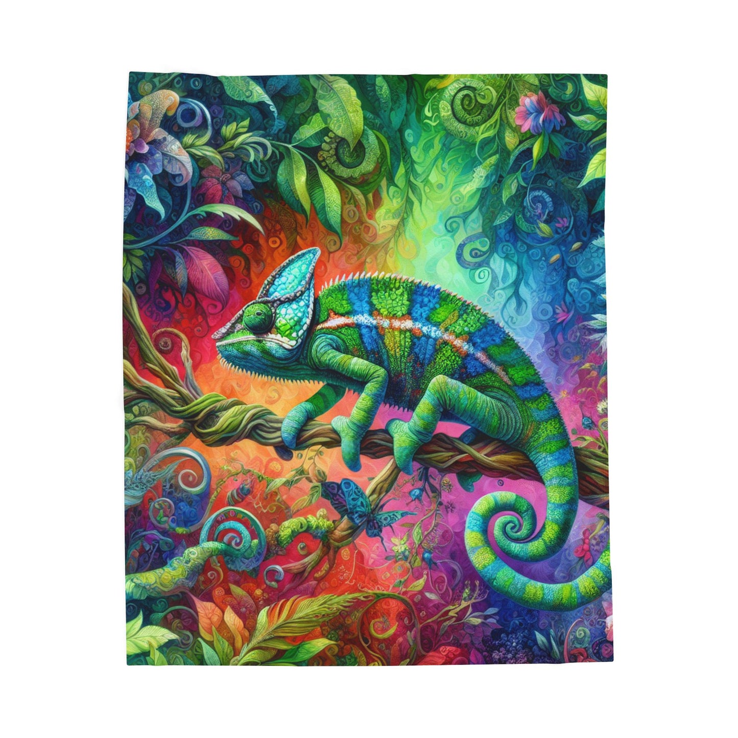 Chameleon in a Lush Jungle - Plush Blanket