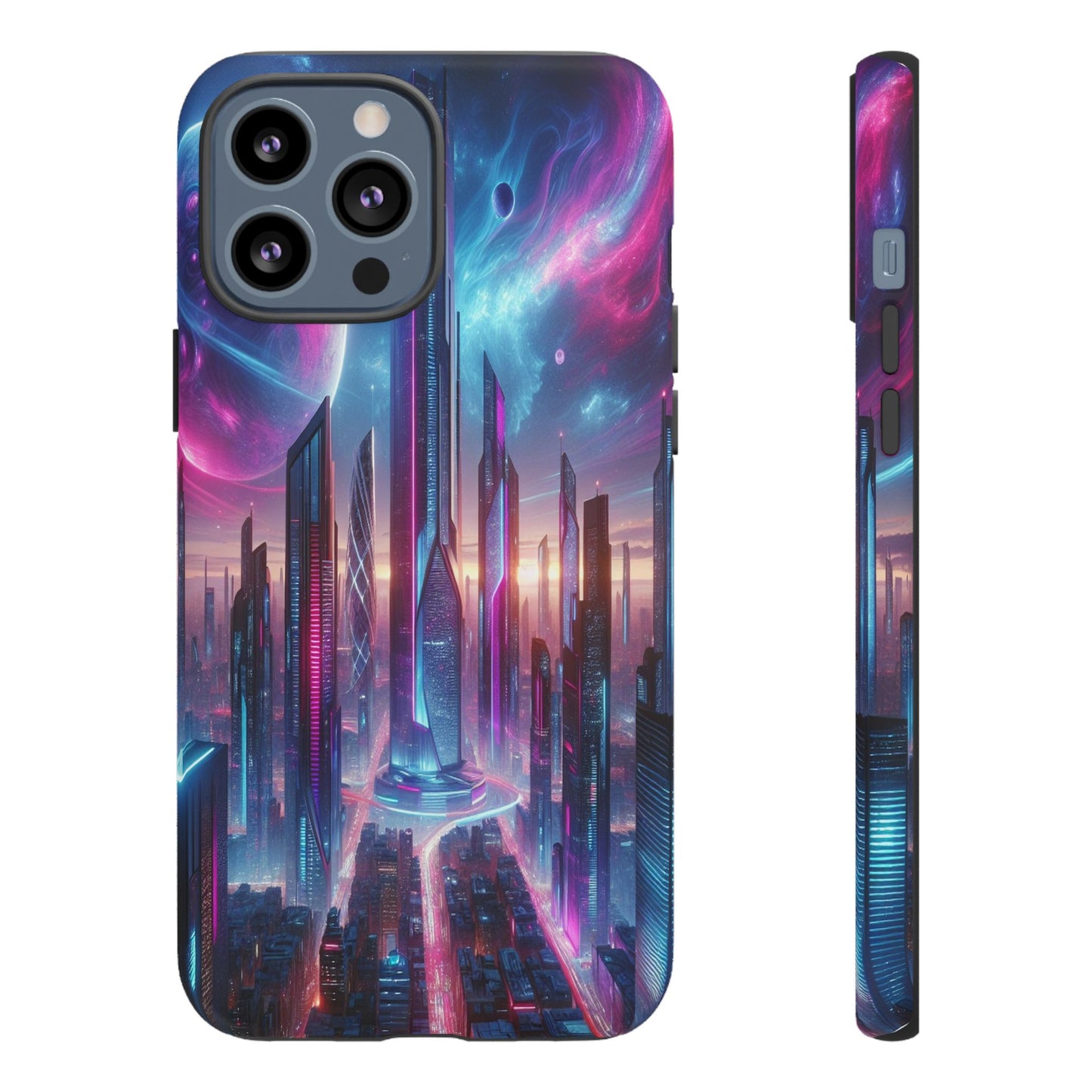 Custom ProtectiveFuturistic Cityscape with Celestial BackdropIphone Case Compatible With Iphone 16 15 14 - Phone Cover