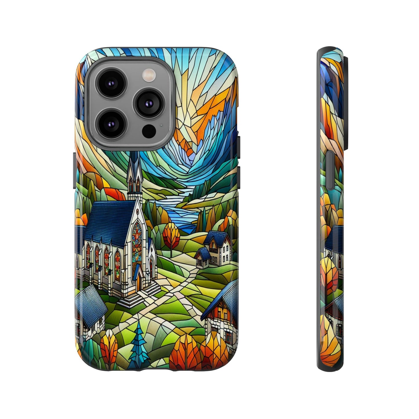 Stained Glass Countryside Scene - Phone Case