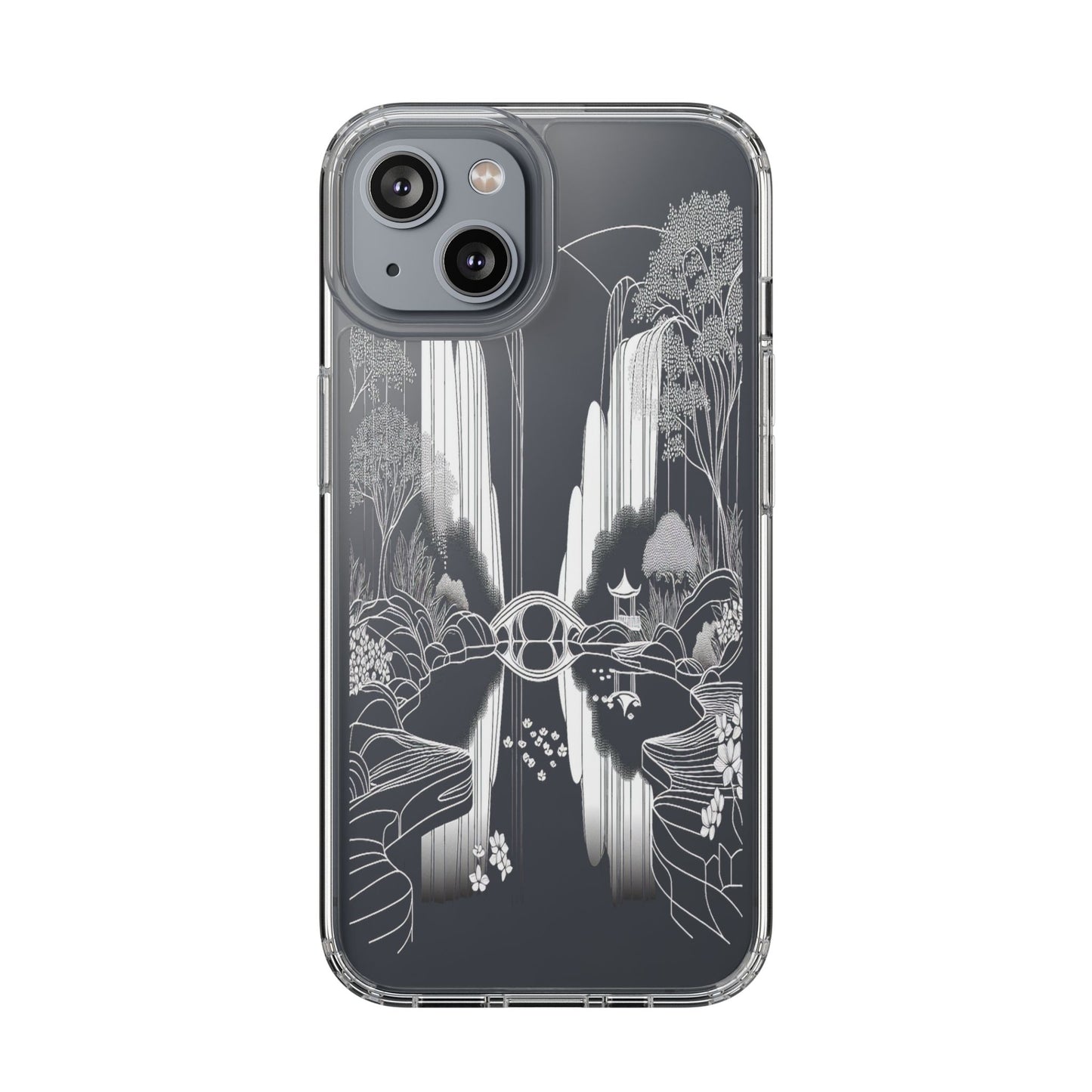 Transparent Waterfall Bridge Scene Iphone Case Compatible With Iphone 16 15 14 - Clear Phone Cover