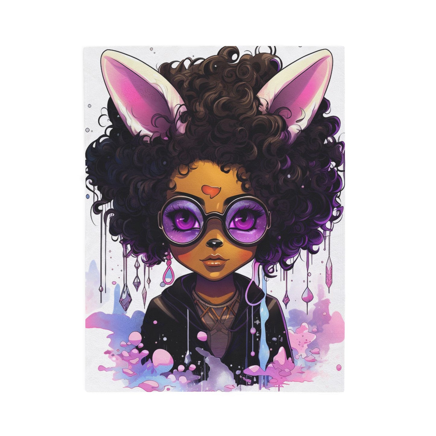 Stylish Melanin Rabbit-Eared Dreamer- Plush Blanket
