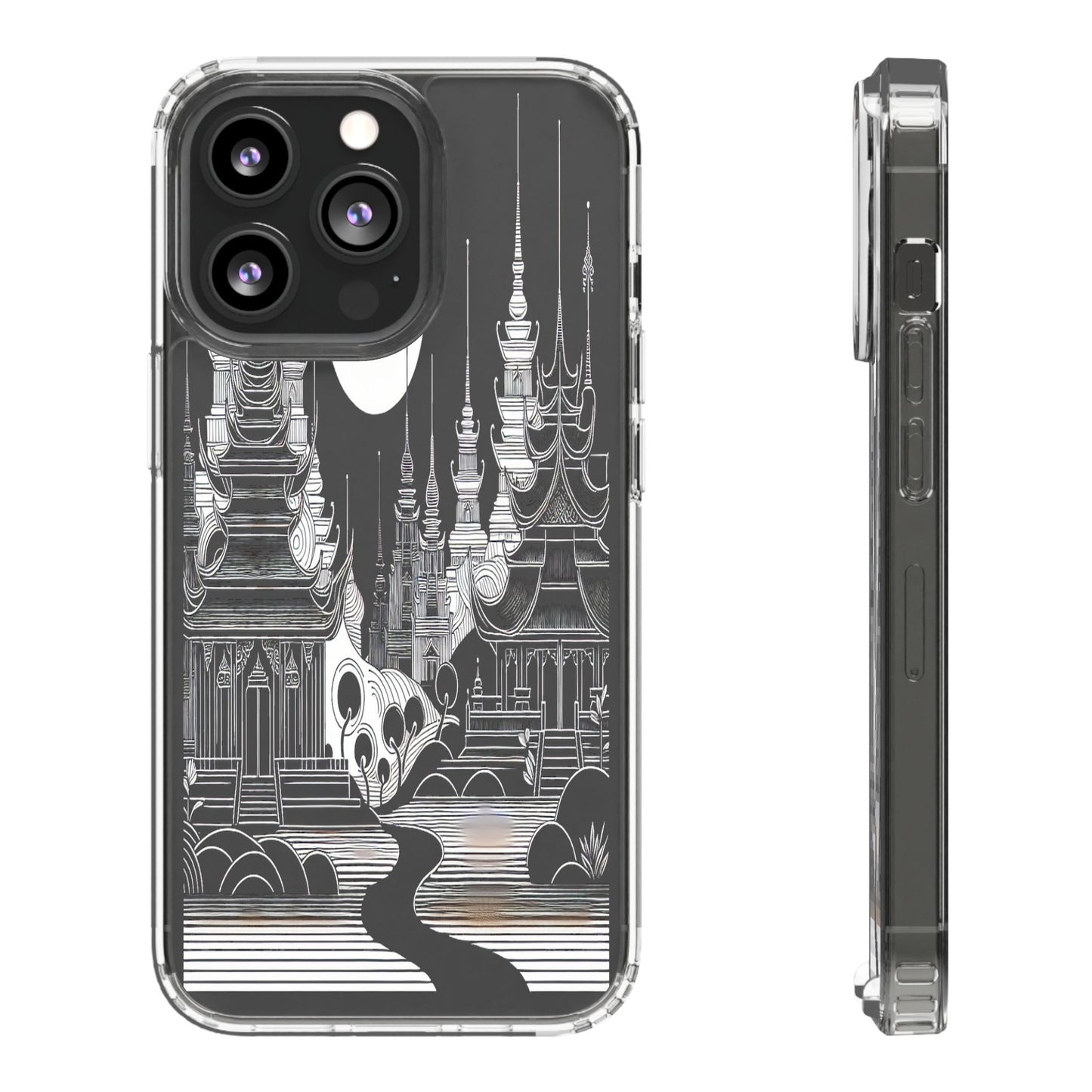 Transparent Temple Silhouette Under Bright Moon Iphone Case Compatible With Iphone 16 15 14 - Clear Phone Cover