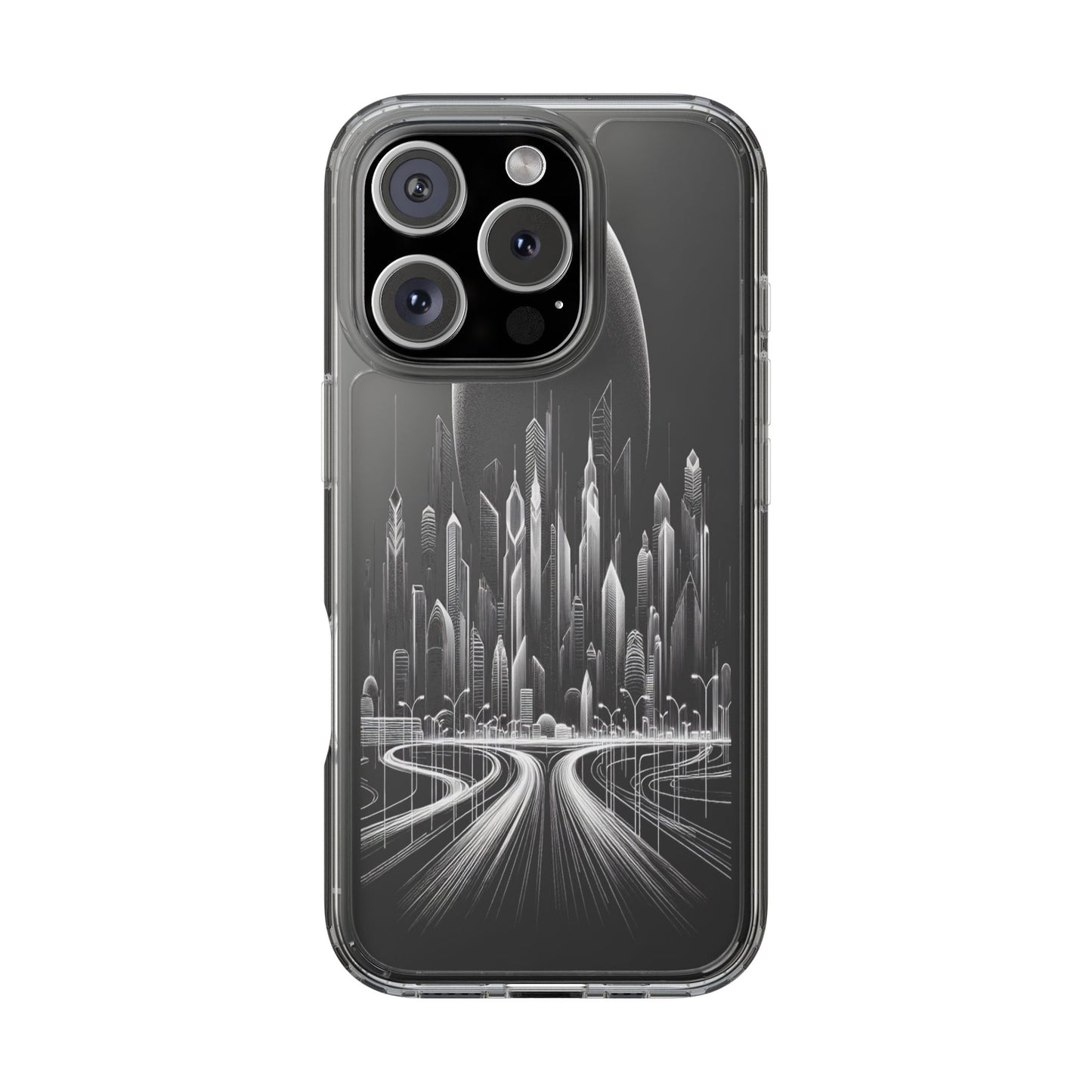 Transparent Futuristic Skyline Journey Iphone Case Compatible With Iphone 16 15 14 - Clear Phone Cover