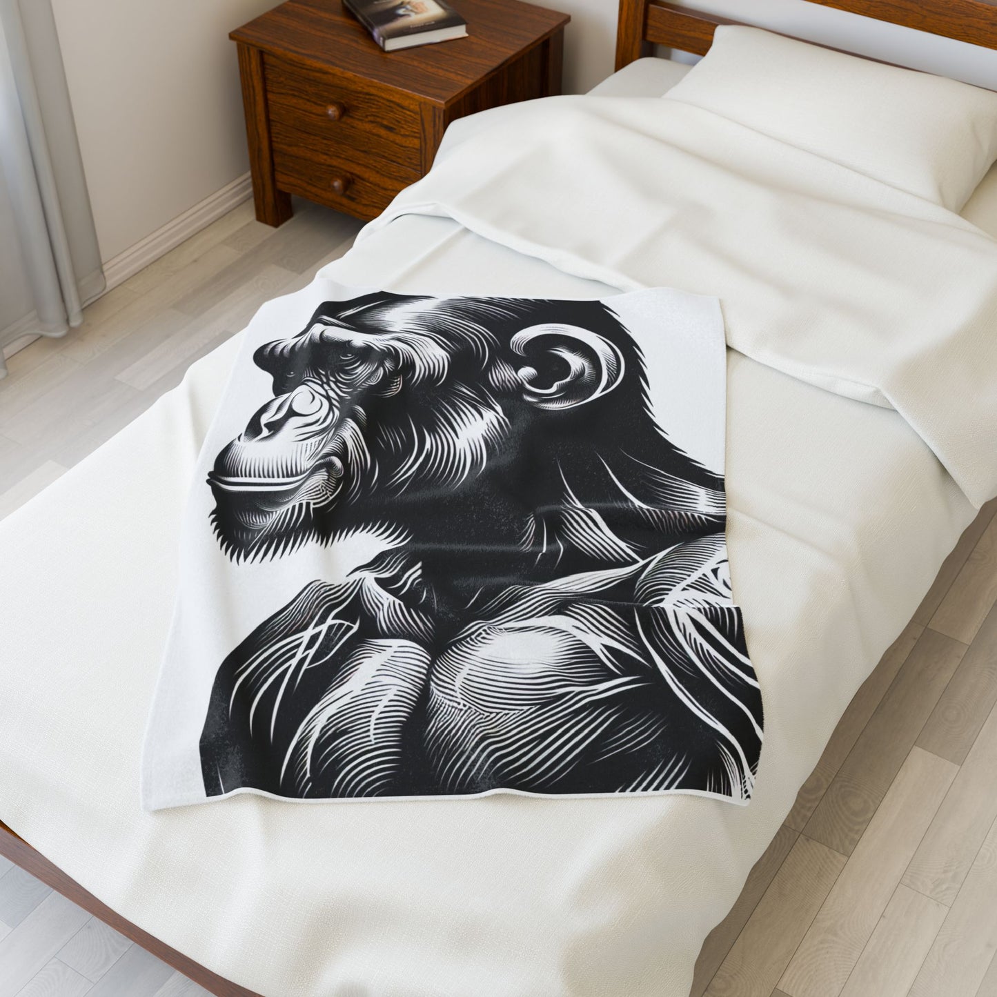 Monochrome Primate Contours- Plush Blanket