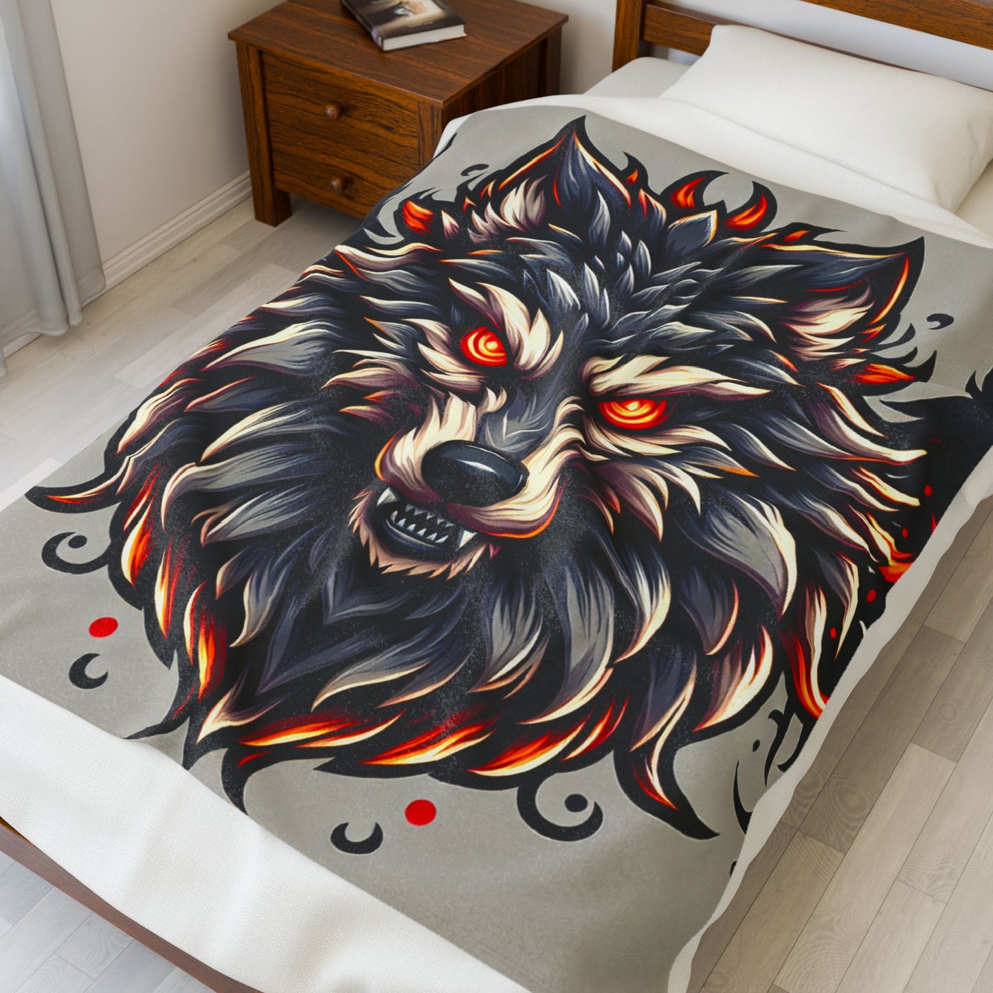 Fierce Wolf's Glare - Plush Blanket