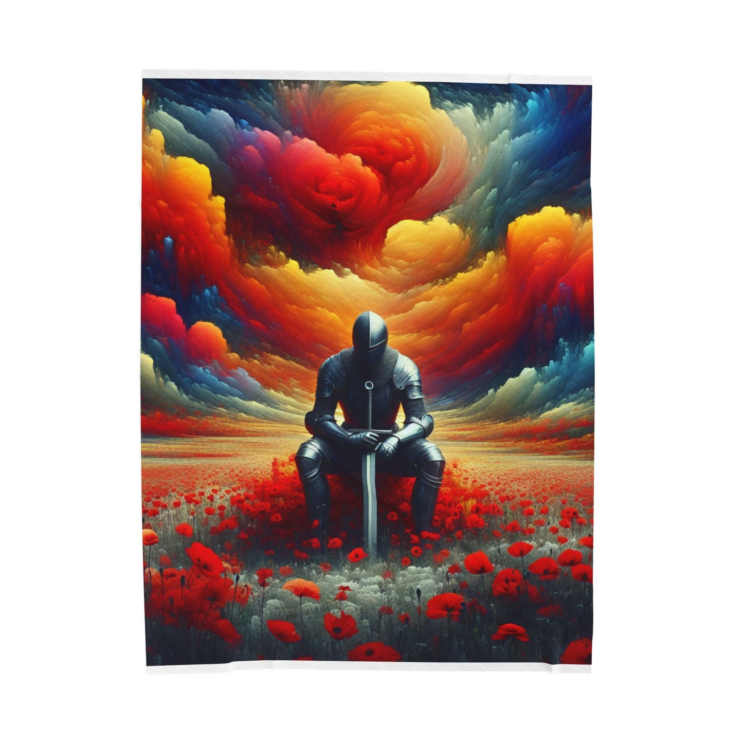 Knight's Contemplation in a Field of Dreams - Plush Blanket