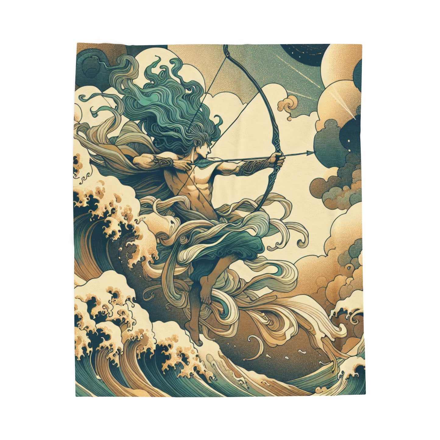 Celestial Archer in Ocean Waves - Plush Blanket