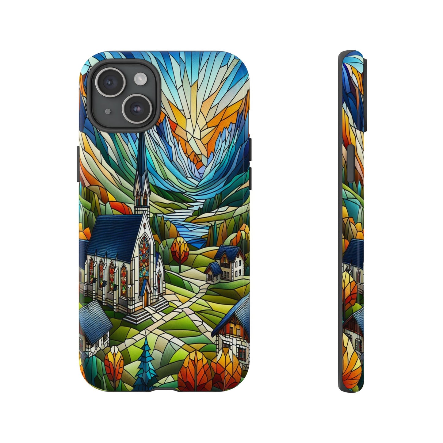Stained Glass Countryside Scene - Phone Case