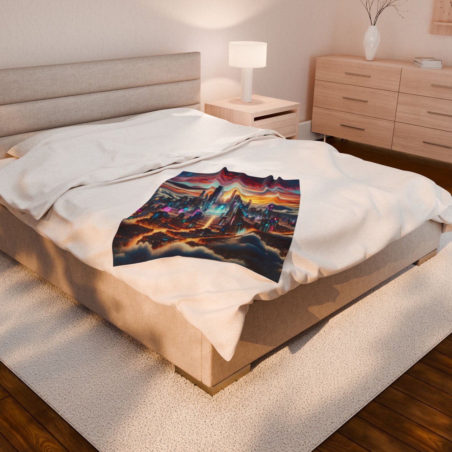 Futuristic Skyscrapers Above the Clouds - Plush Blanket