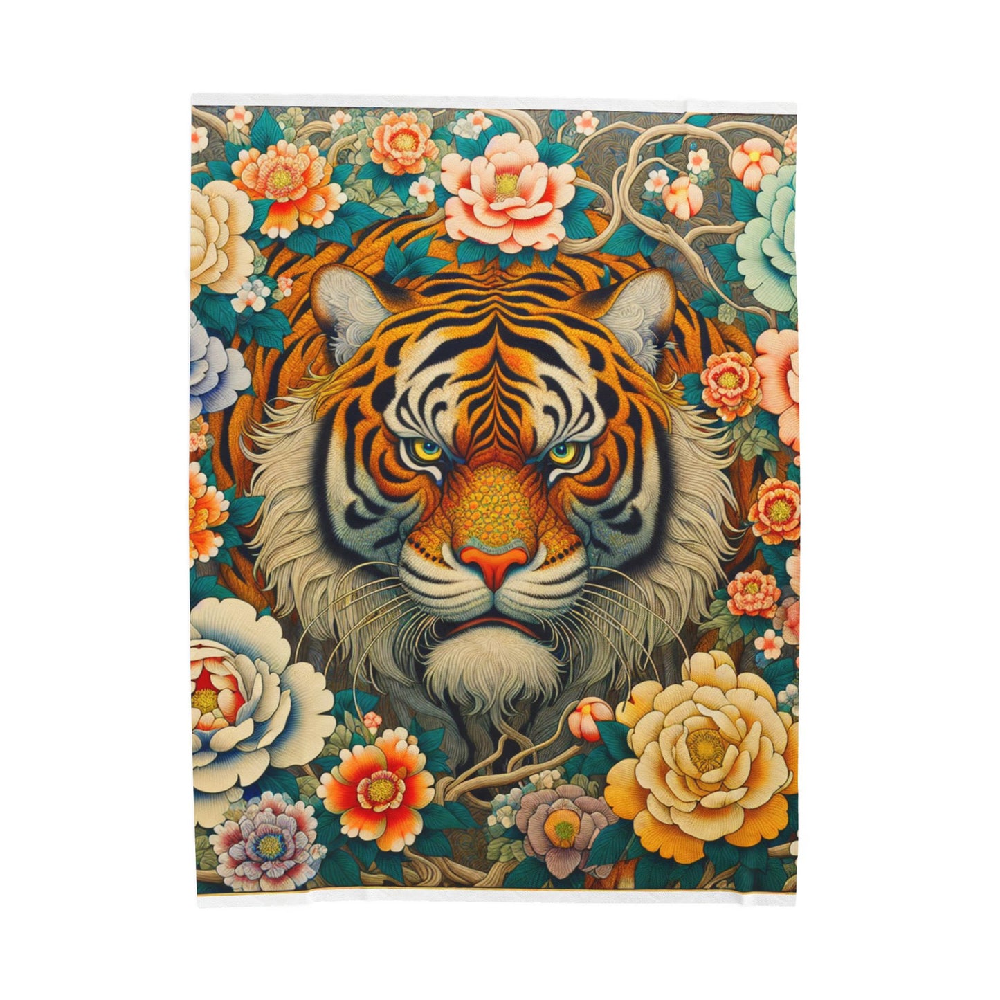 Tiger's Realm in Bloom - Plush Blanket