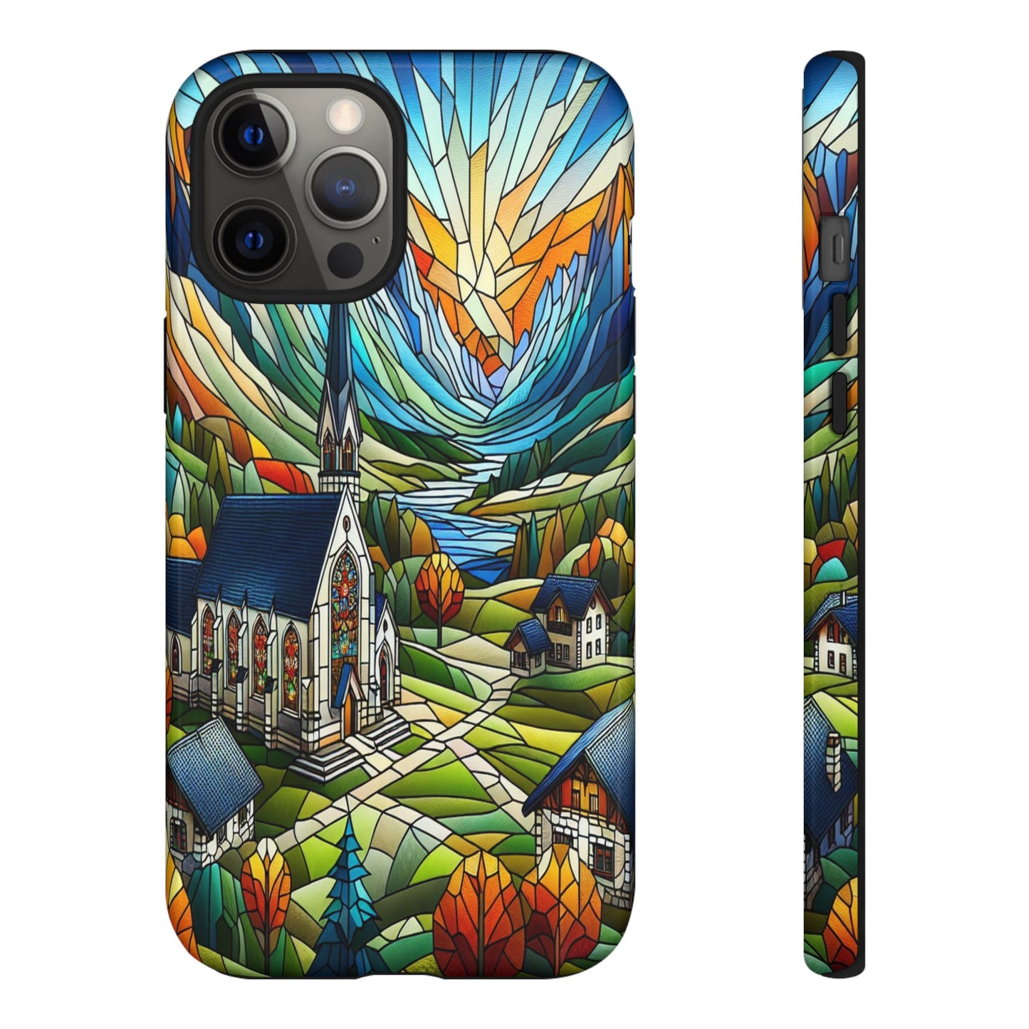 Stained Glass Countryside Scene - Phone Case
