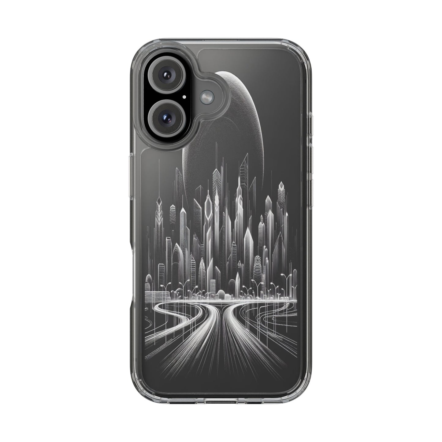 Transparent Futuristic Skyline Journey Iphone Case Compatible With Iphone 16 15 14 - Clear Phone Cover