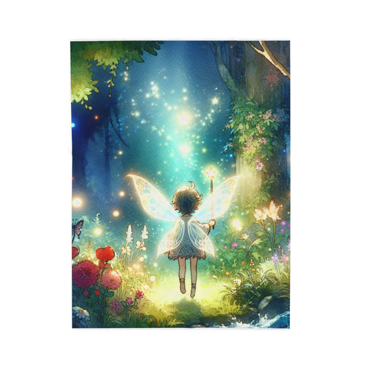 Fairy Wanders Through Enchanted Forest - Plush Blanket