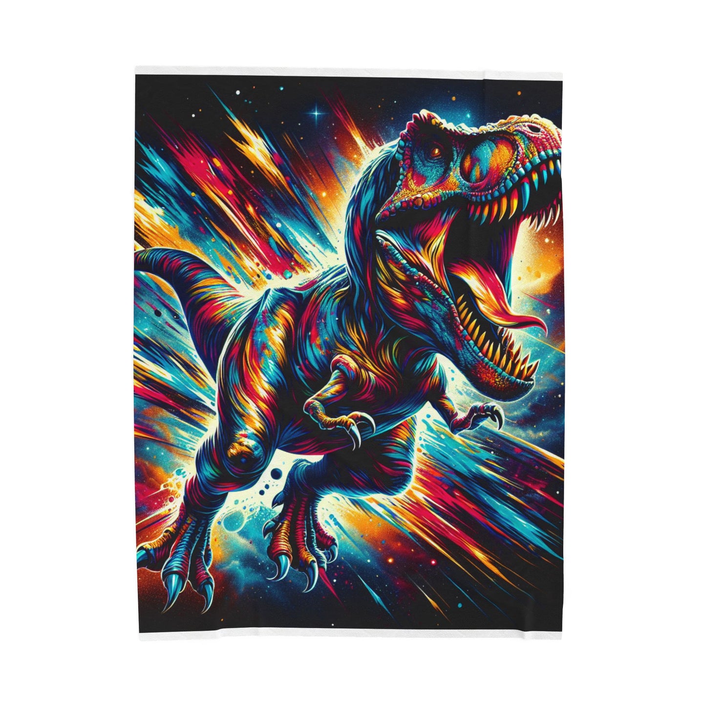 Dinosaur in Cosmic Explosion - Plush Blanket