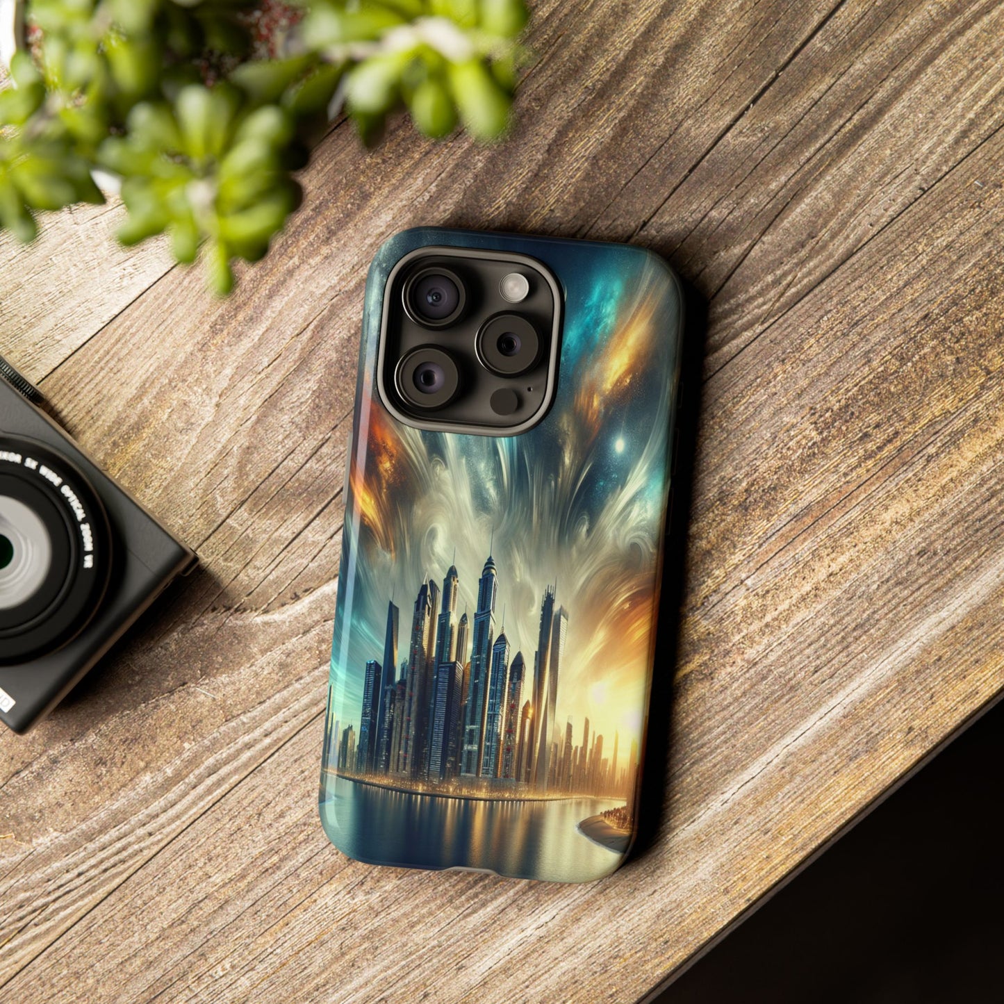 Cityscape under Celestial Tapestry - Phone Case