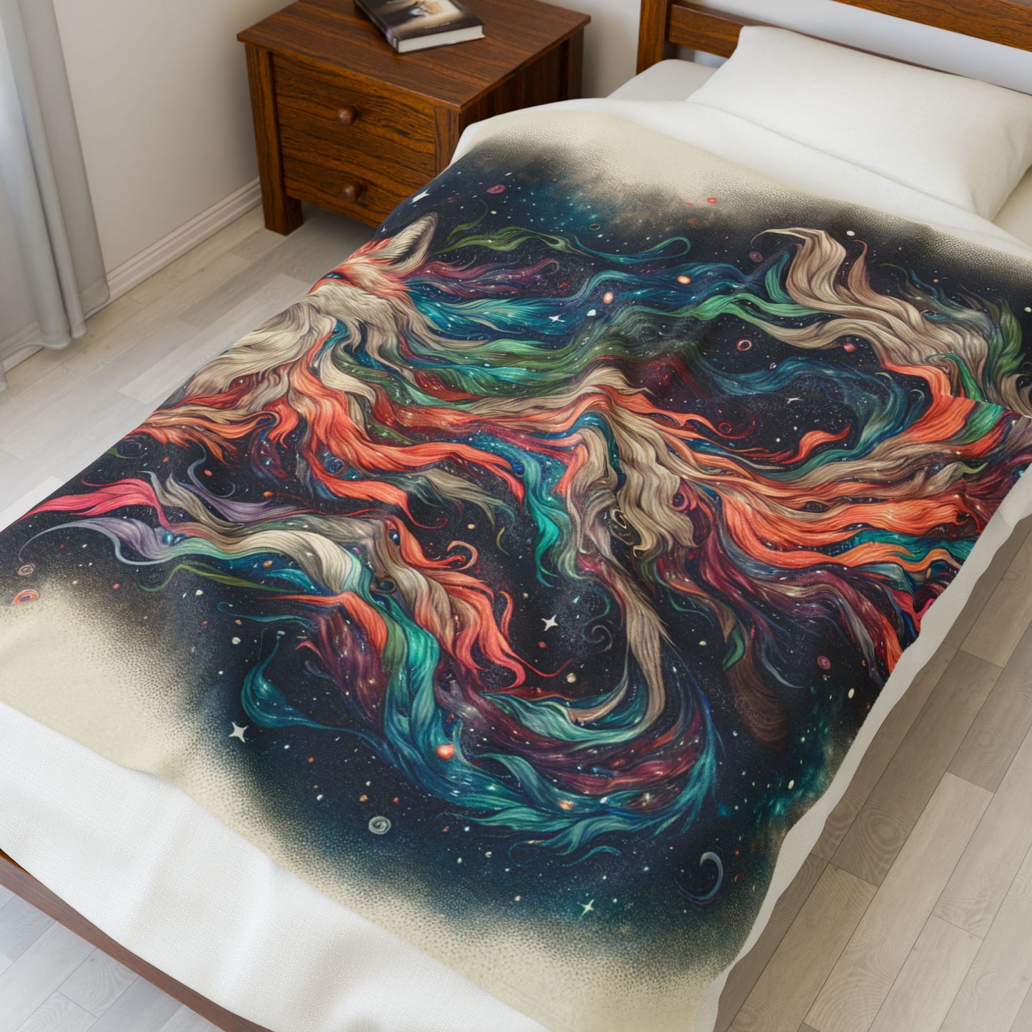 Enigmatic Fox with Cosmic Tails - Plush Blanket