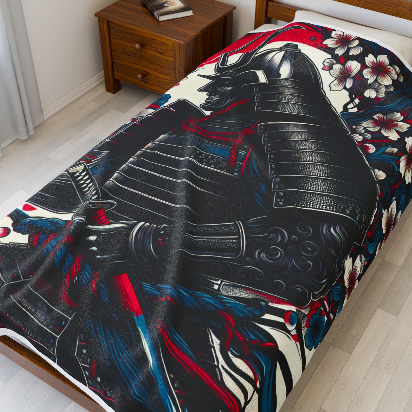 Samurai in Blooming Battle Gear - Plush Blanket
