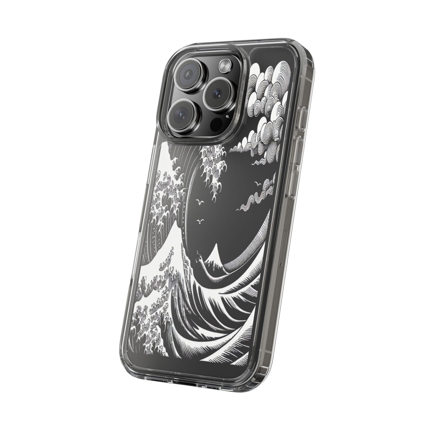 Transparent Waves and Mountains Iphone Case Compatible With Iphone 16 15 14 - Clear Phone Cover