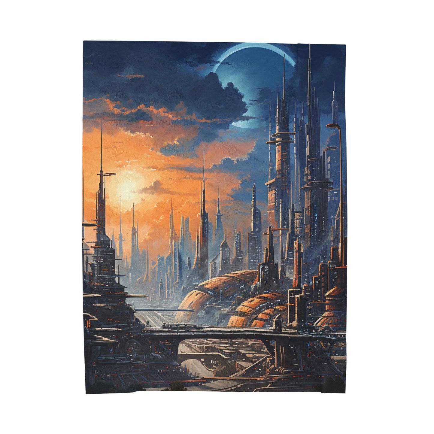 Sunset Over Future Metropolis- Plush Blanket