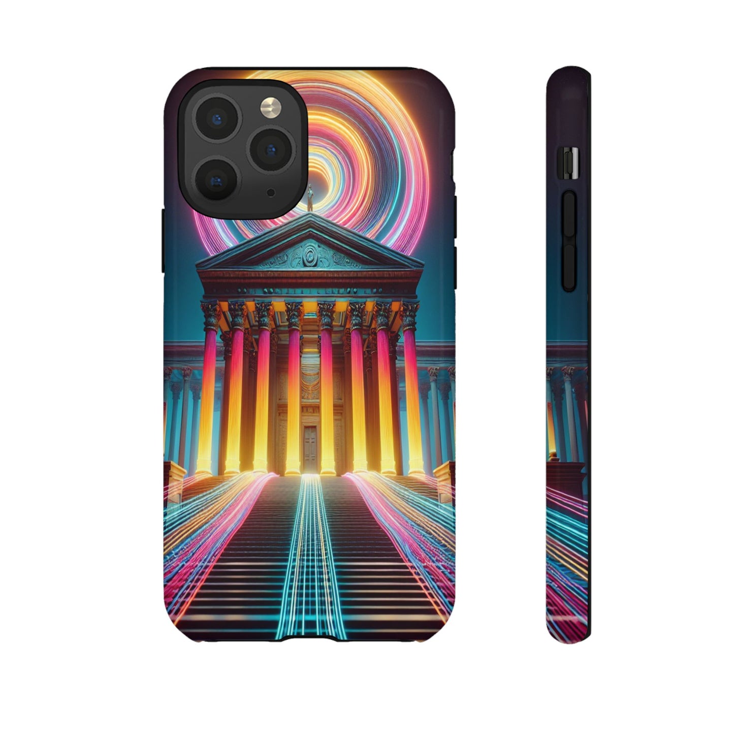 Illuminated Landmark with Colorful Trails - Phone Case