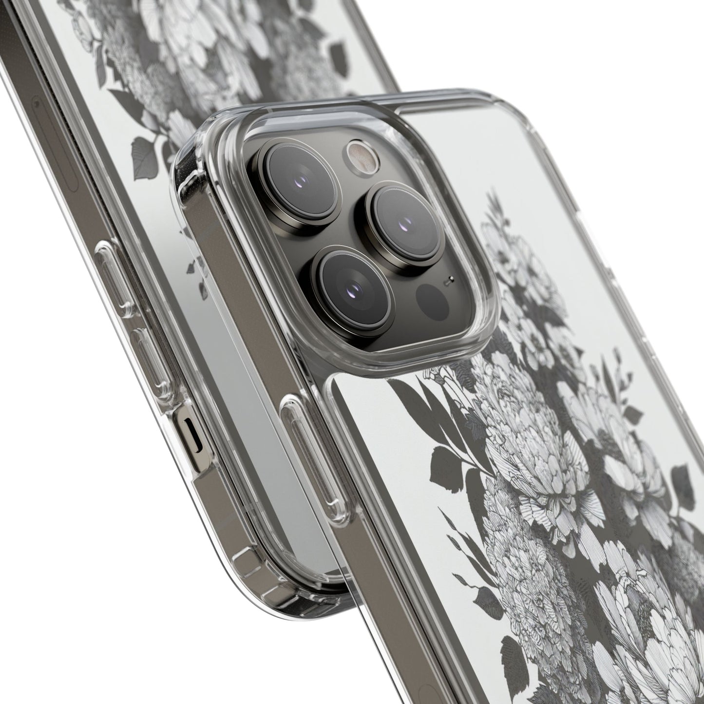 Transparent Floral Arrangement in Black and White Iphone Case Compatible With Iphone 16 15 14 - Clear Phone Cover