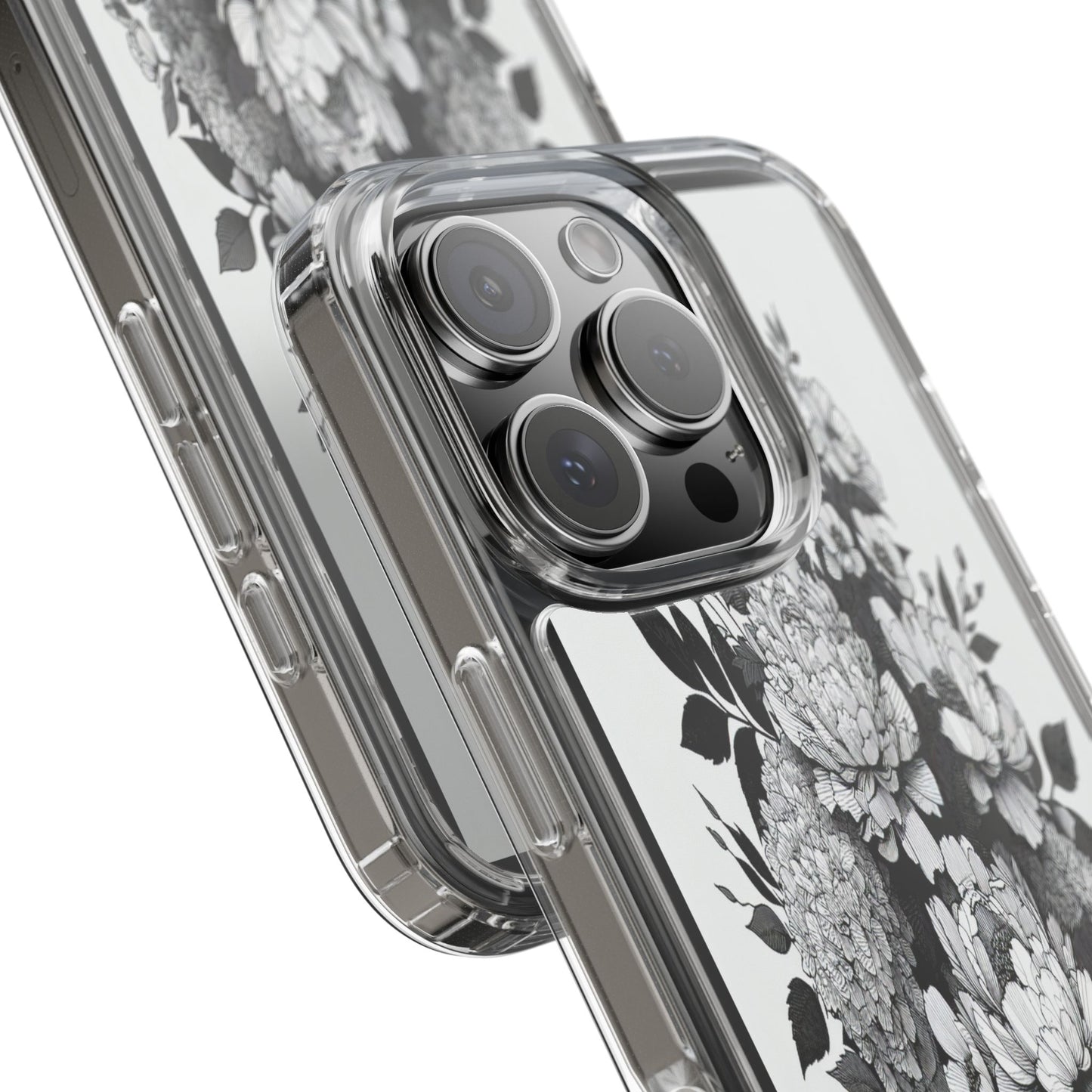 Transparent Floral Arrangement in Black and White Iphone Case Compatible With Iphone 16 15 14 - Clear Phone Cover