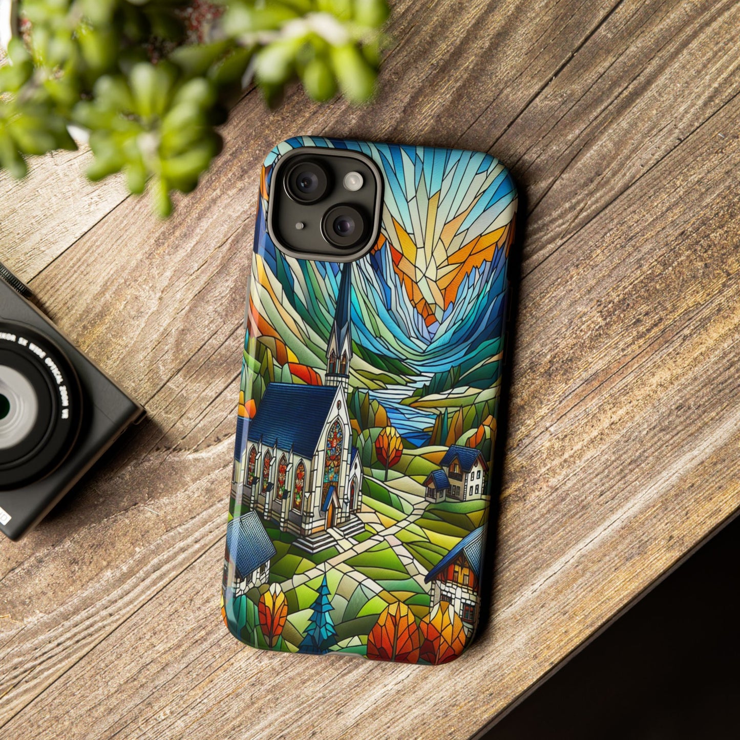 Stained Glass Countryside Scene - Phone Case