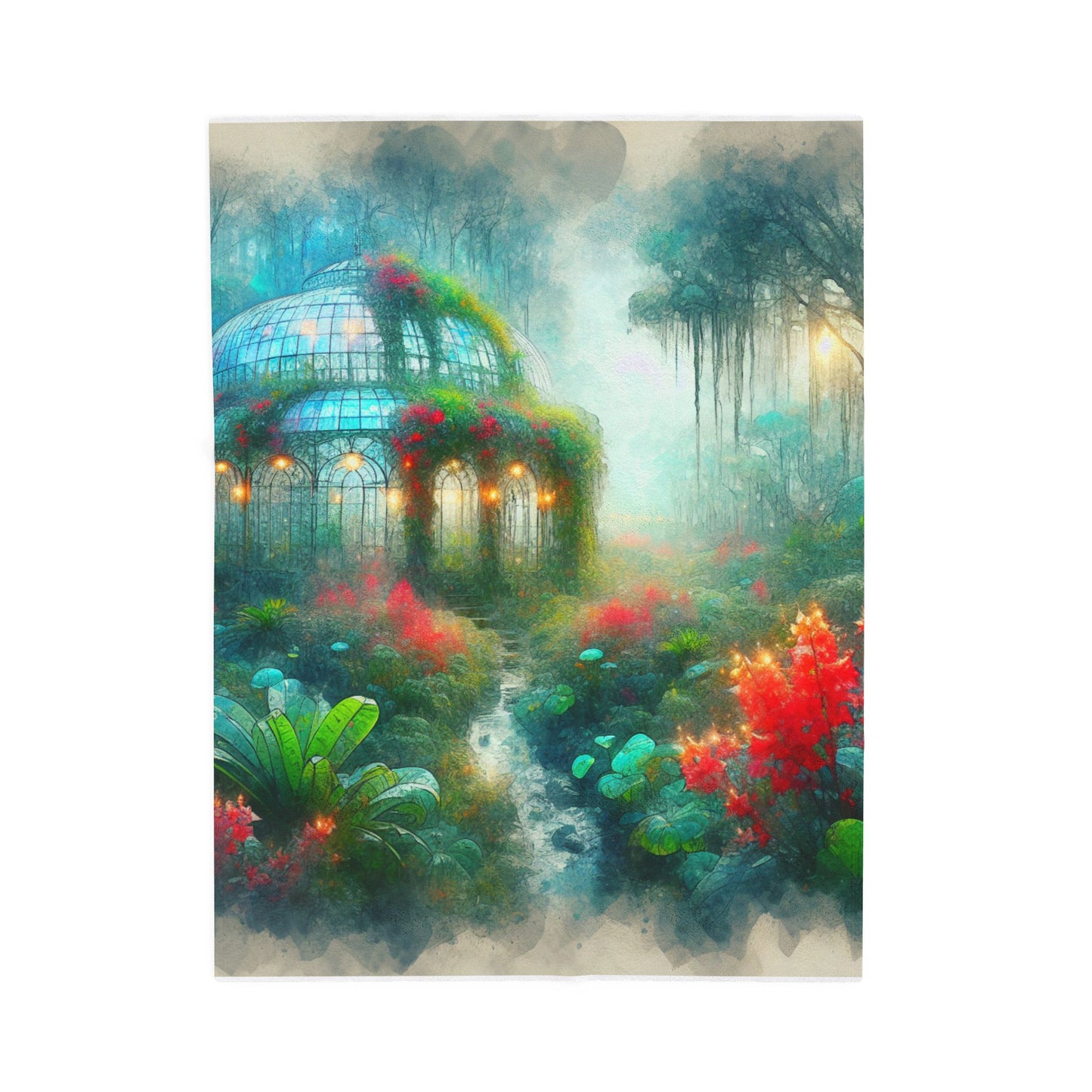 Botanical Haven in Misty Glade- Plush Blanket