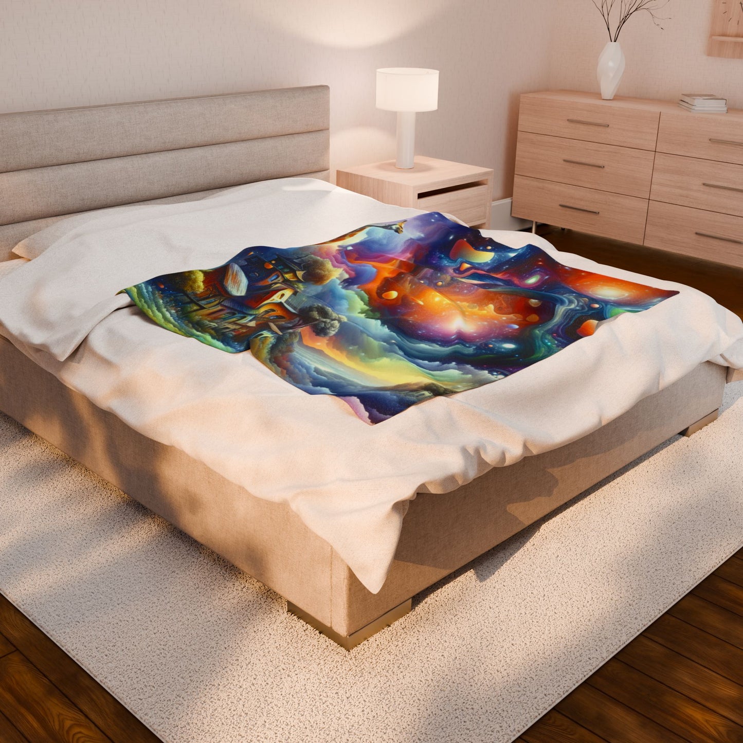 Giraffe's Cosmic Expedition - Plush Blanket