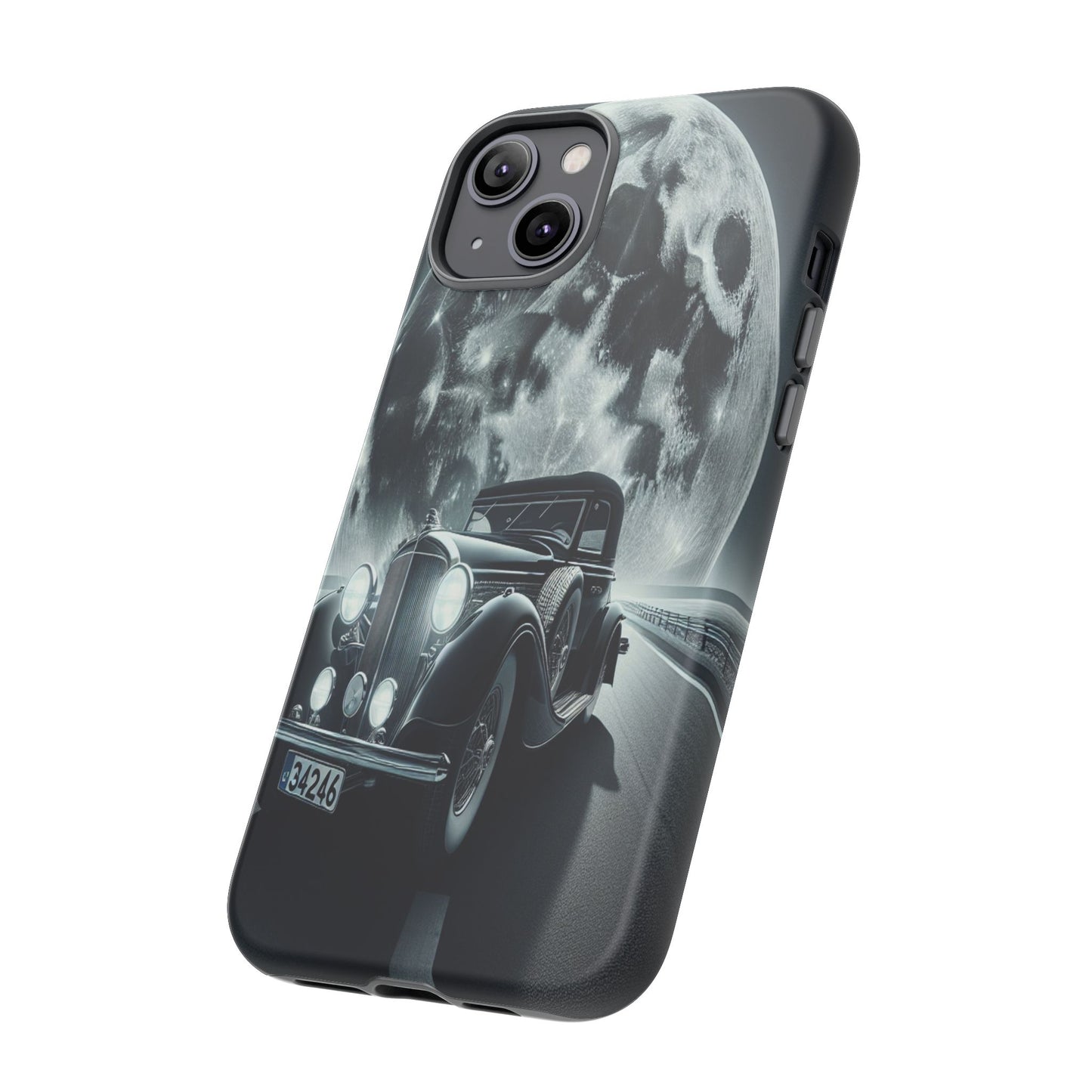Moonlit Journey with Classic Car - Phone Case