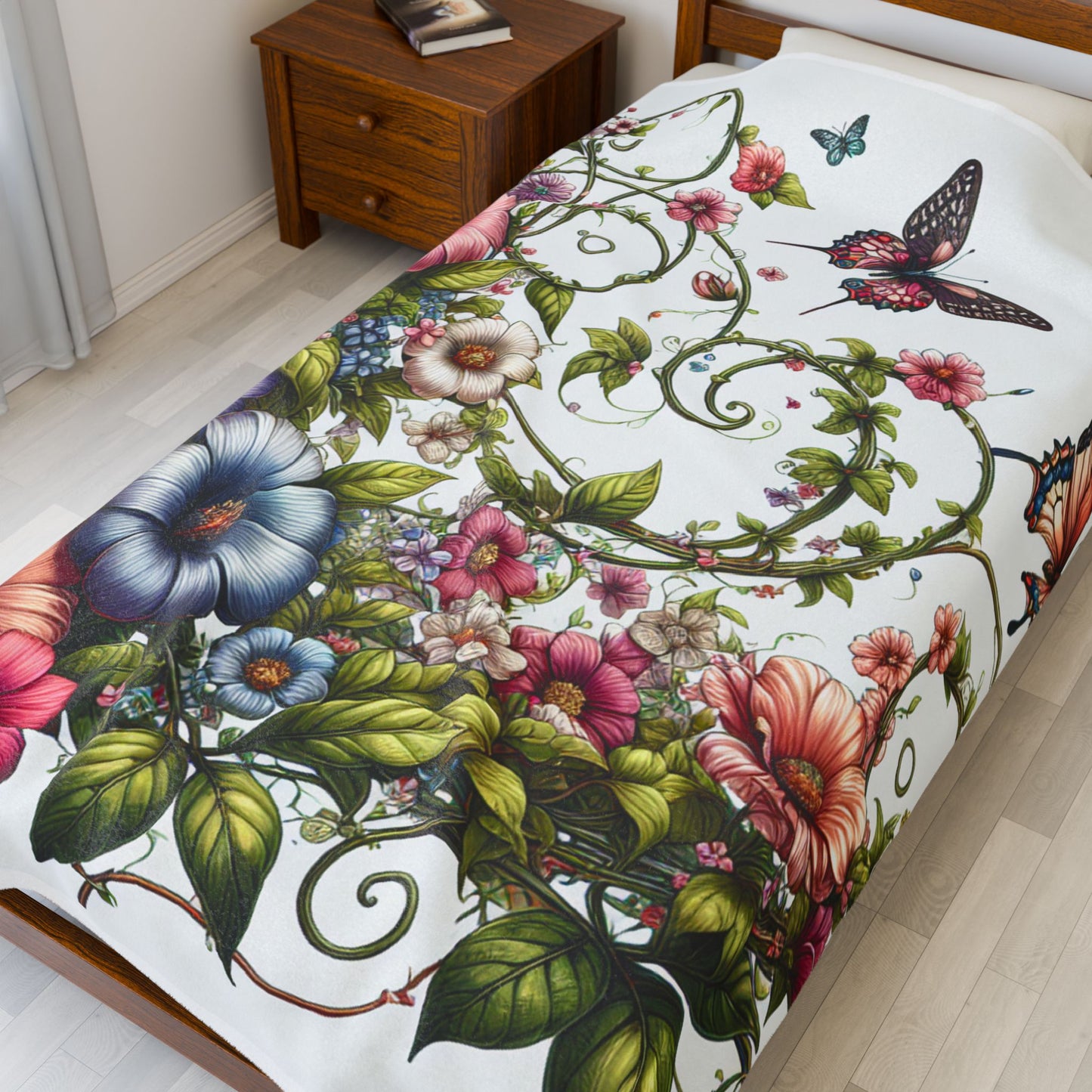 Butterflies and Springtime Blooms- Plush Blanket