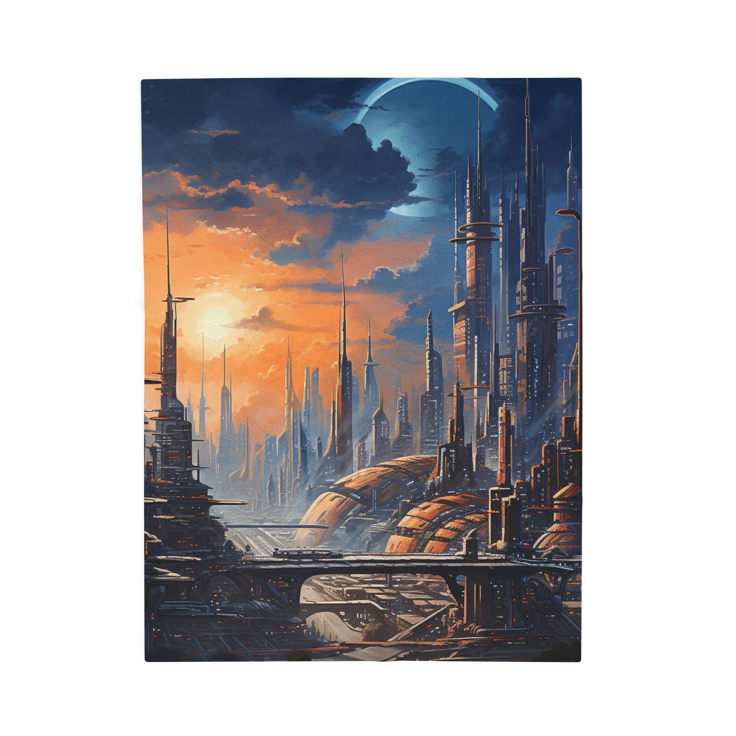 Sunset Over Future Metropolis- Plush Blanket