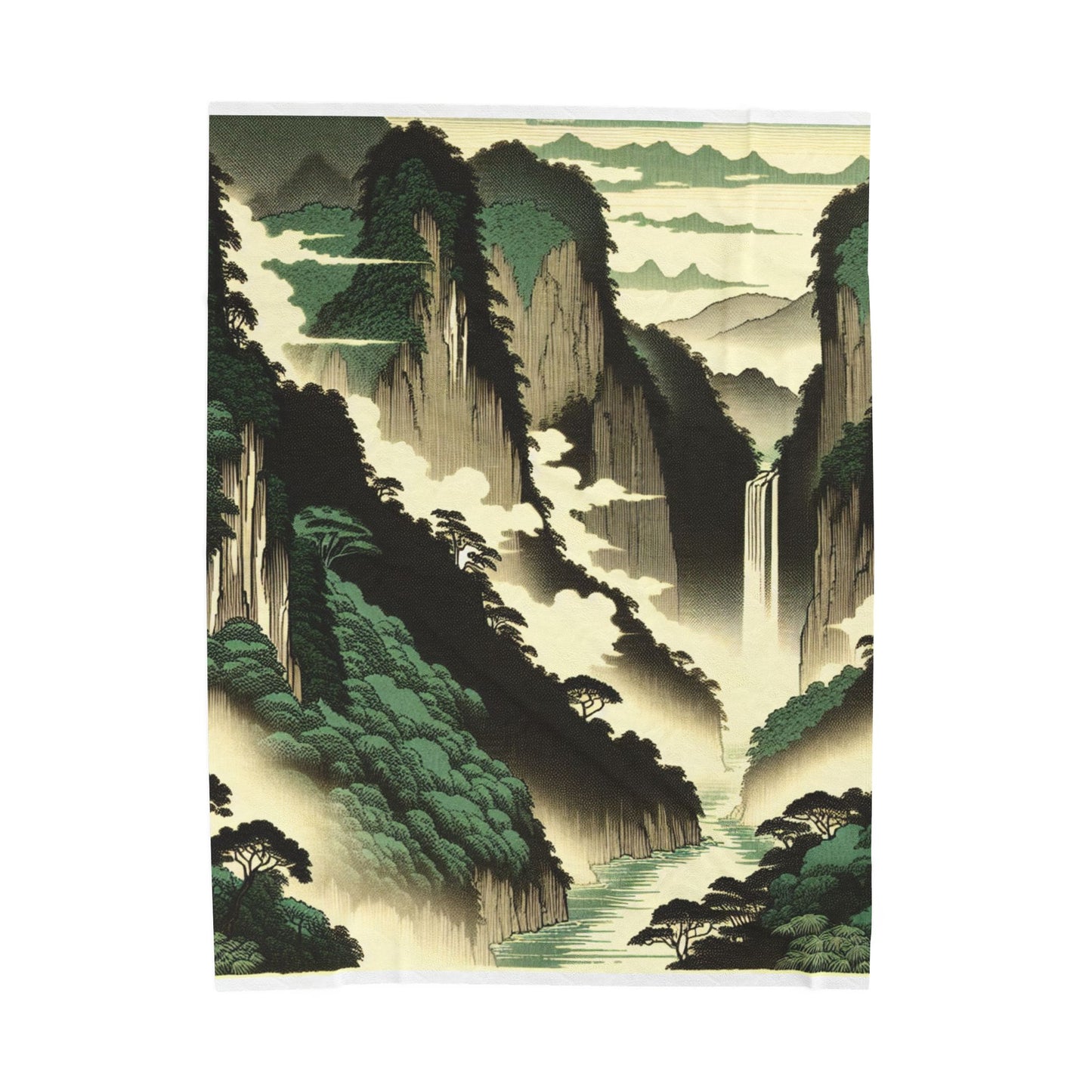 Majestic Cliffs and Waterfall Scene - Plush Blanket