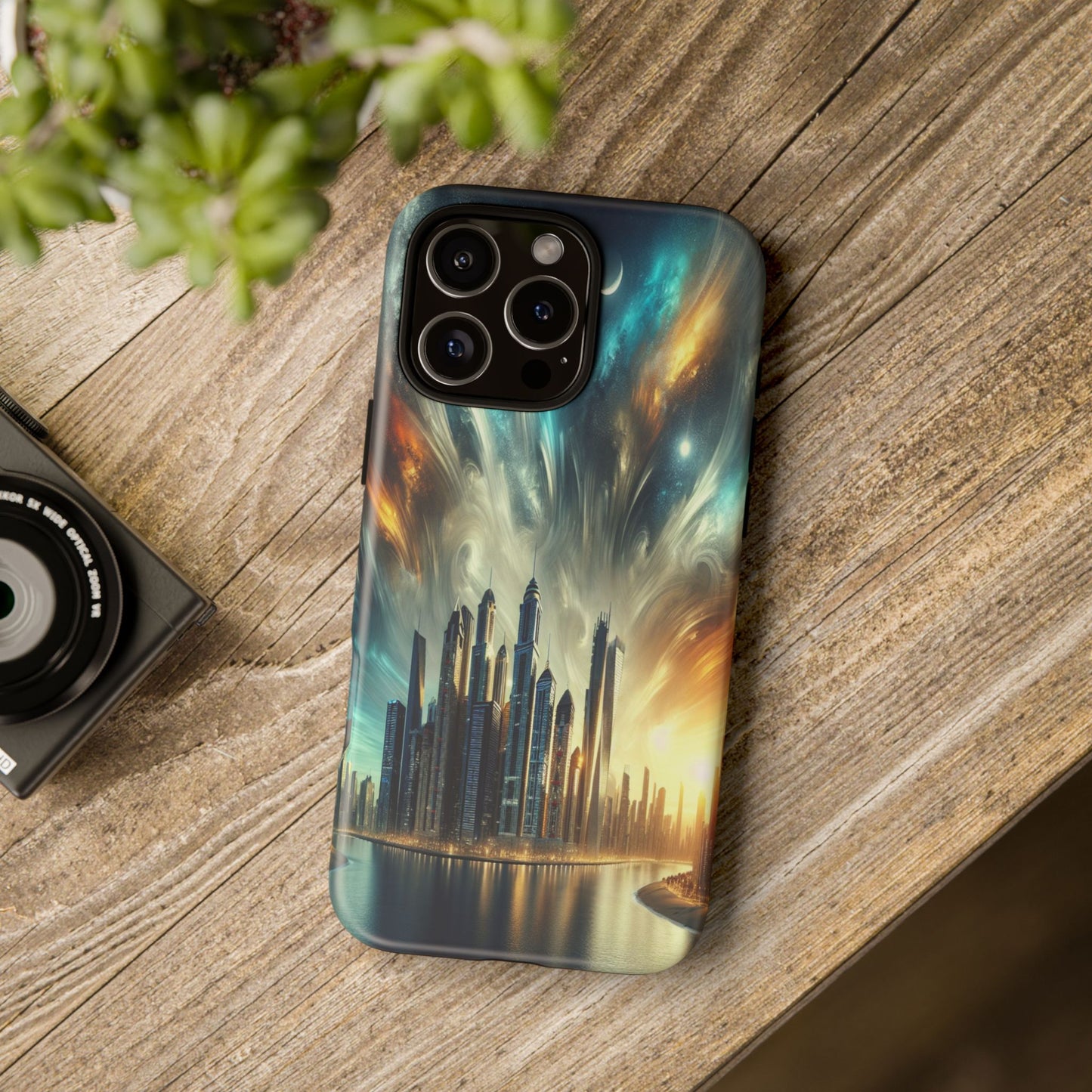 Cityscape under Celestial Tapestry - Phone Case
